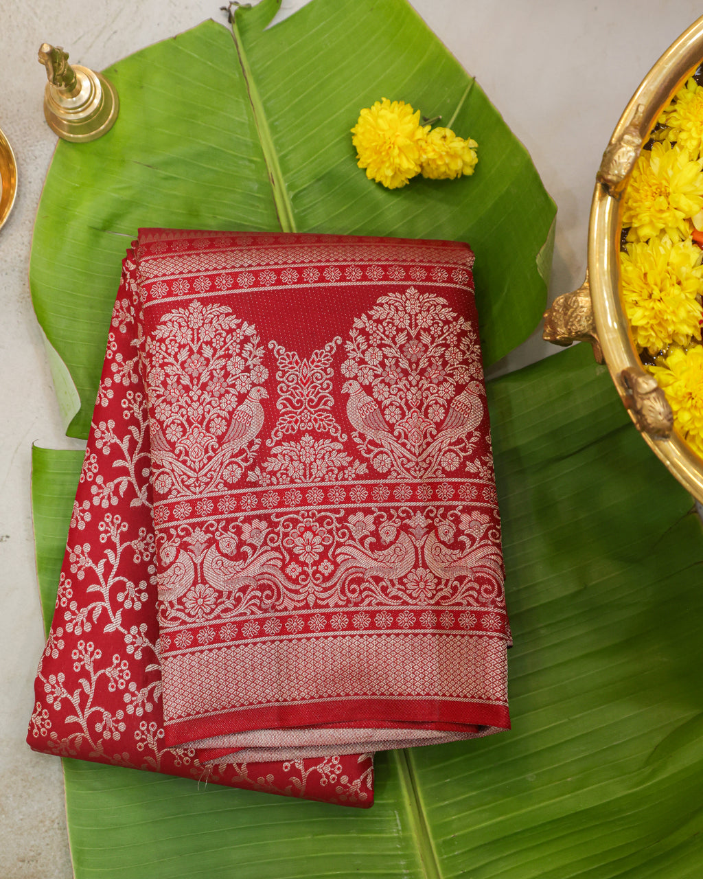 Classic Red Kanchipuram Bridal Pure Silk Saree with Silver Zari