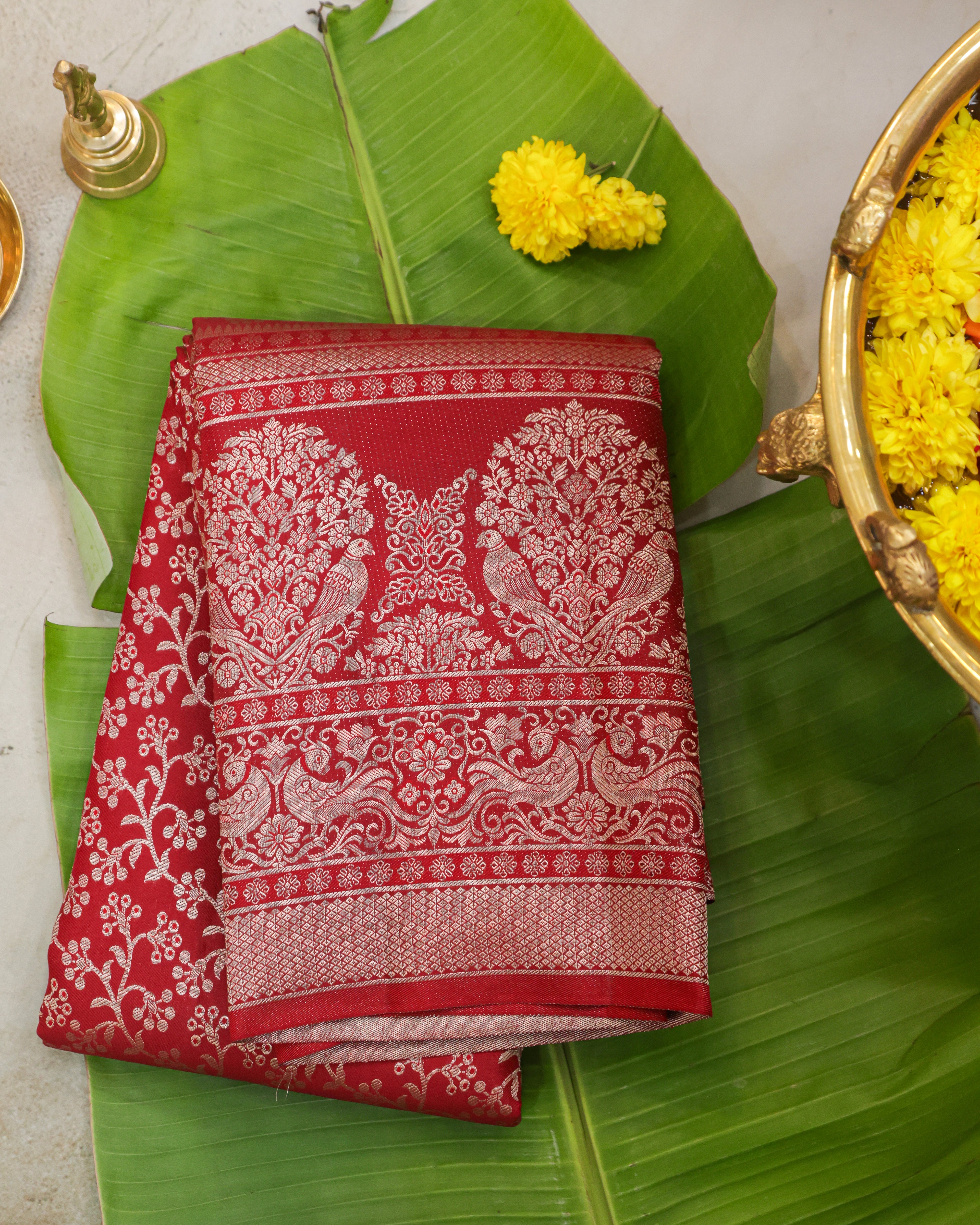 Classic Red Kanchipuram Bridal Pure Silk Saree with Silver Zari
