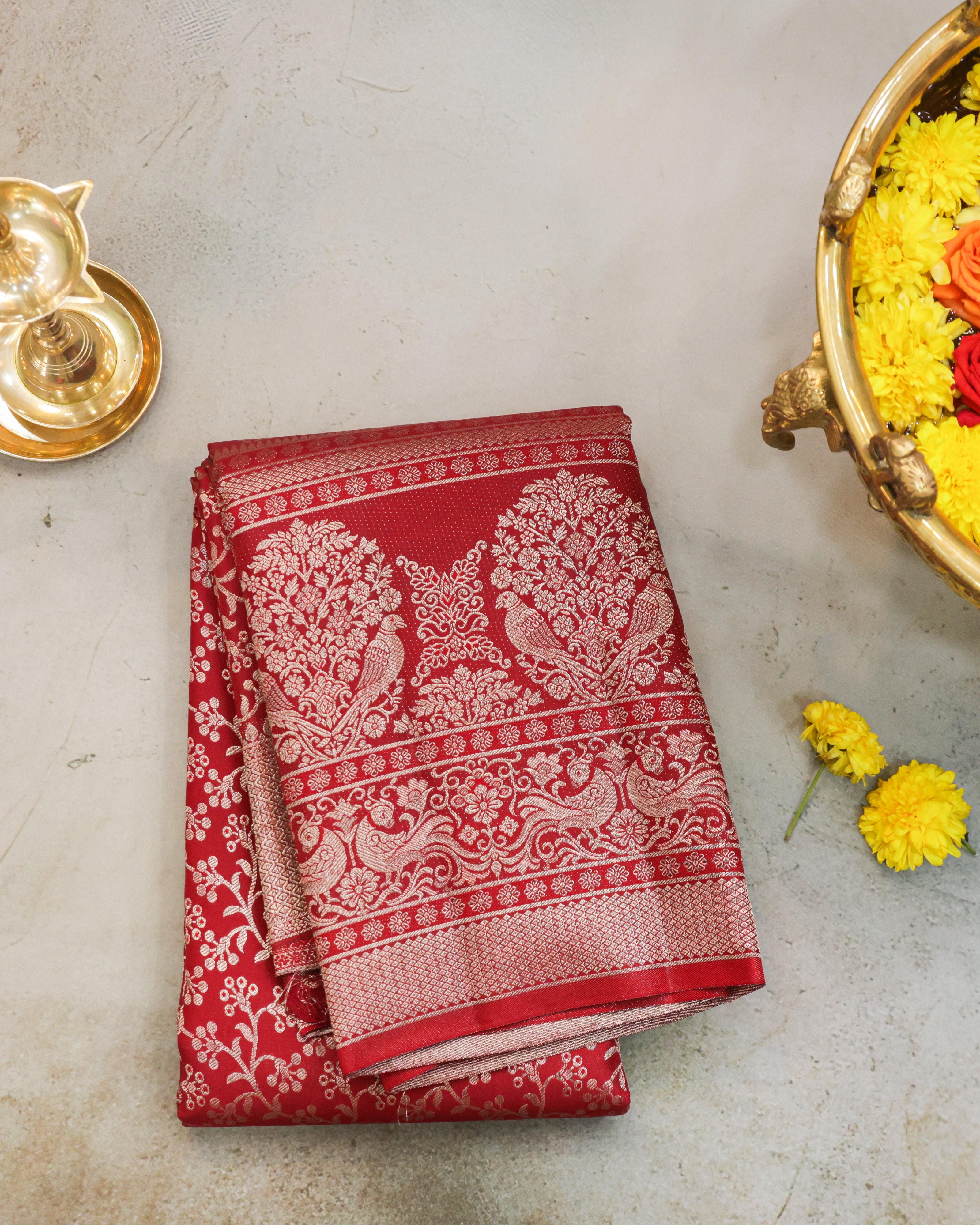 Classic Red Kanchipuram Bridal Pure Silk Saree with Silver Zari