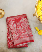 Classic Red Kanchipuram Bridal Pure Silk Saree with Silver Zari