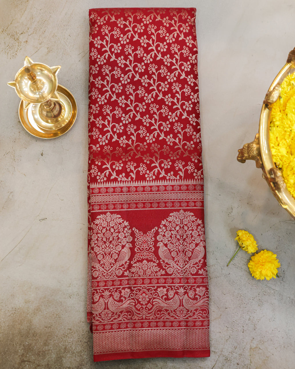 Classic Red Kanchipuram Bridal Pure Silk Saree with Silver Zari