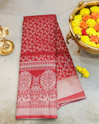 Classic Red Kanchipuram Bridal Pure Silk Saree with Silver Zari