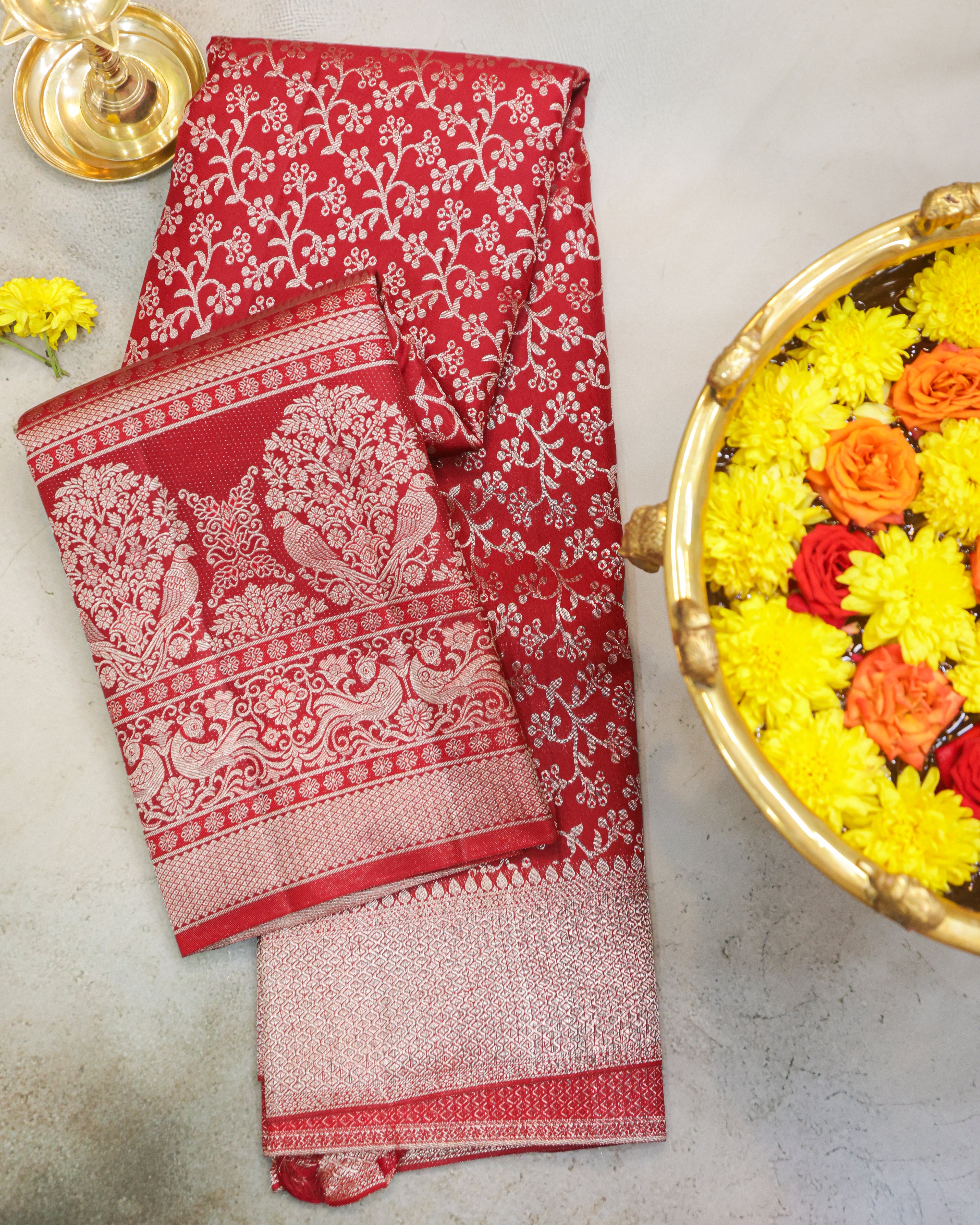 Classic Red Kanchipuram Bridal Pure Silk Saree with Silver Zari