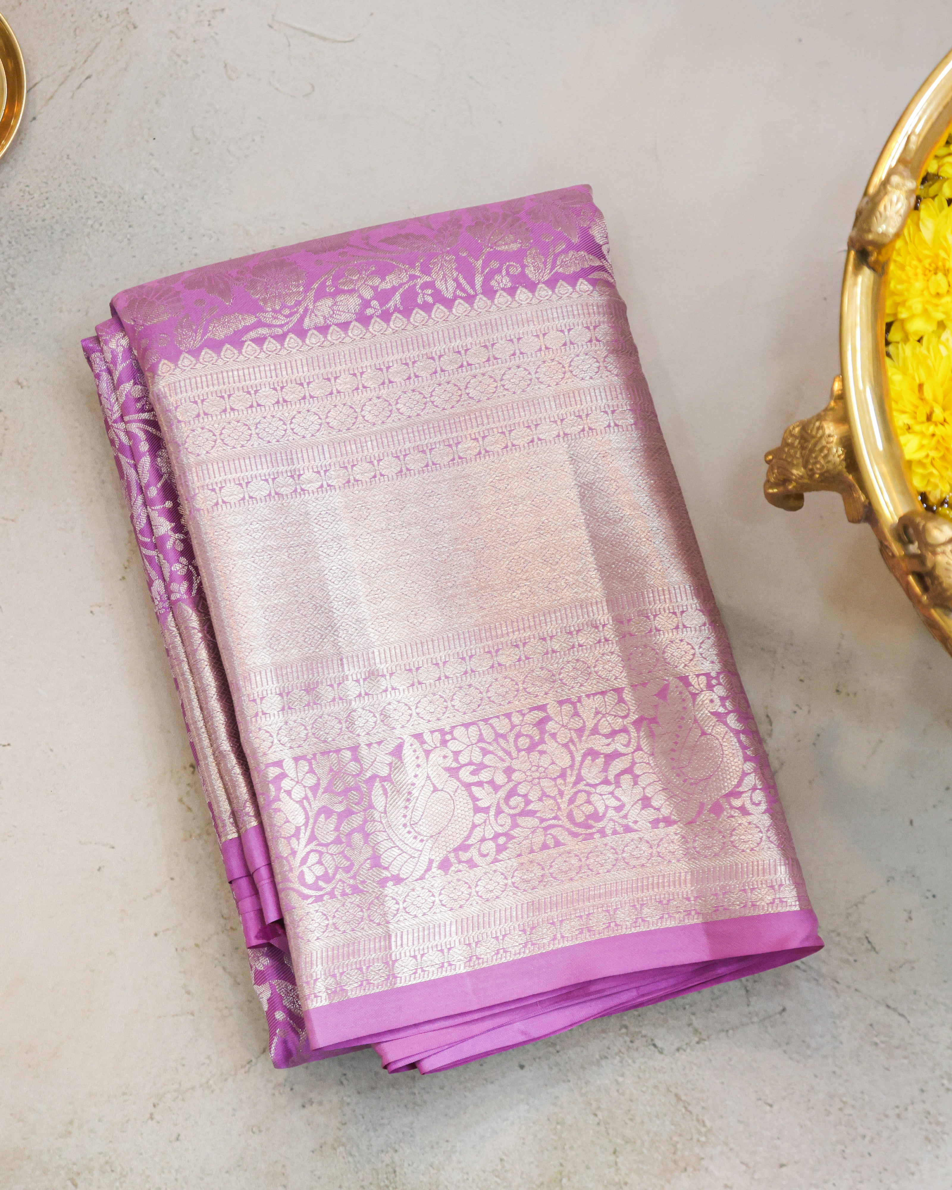 Pastel Onion Kanchipuram Pure Silk Saree with Silver Zari