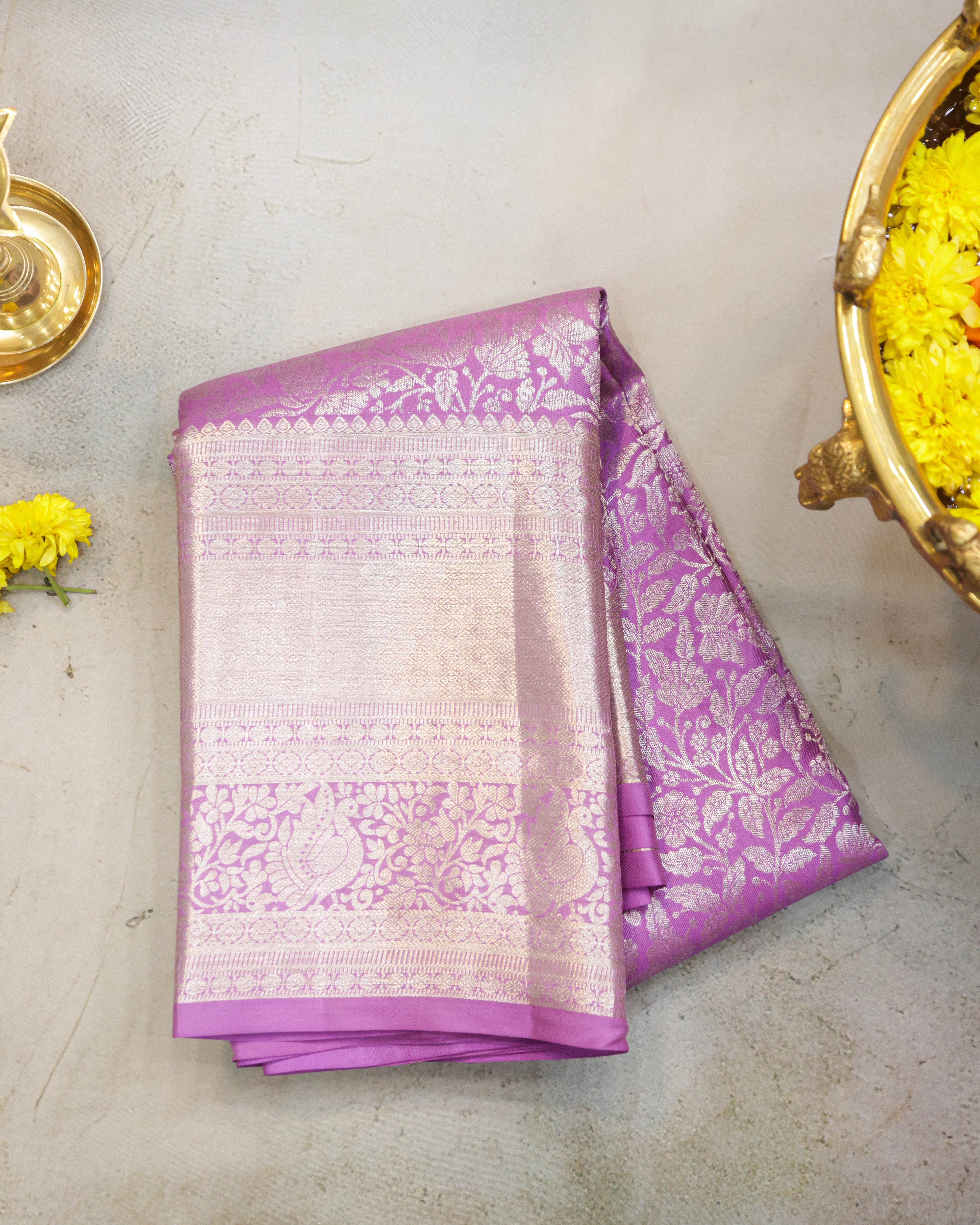 Pastel Onion Kanchipuram Pure Silk Saree with Silver Zari