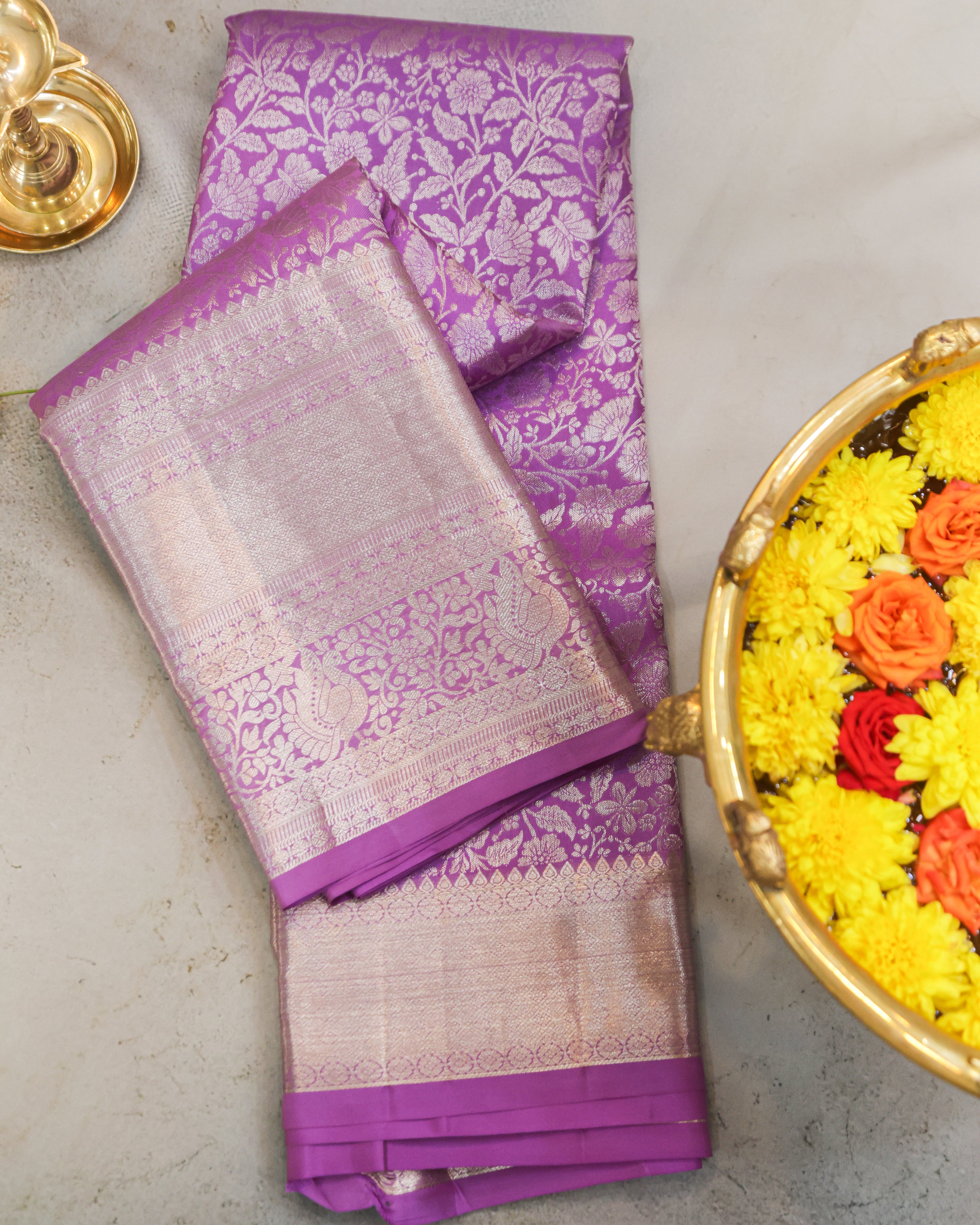 Pastel Onion Kanchipuram Pure Silk Saree with Silver Zari