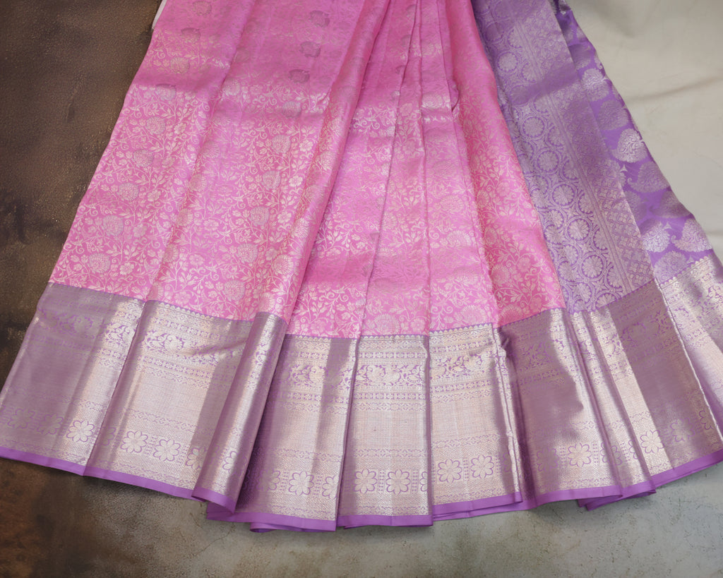 Baby Pink & Pastel Lavender Kanchipuram Bridal Silk Saree