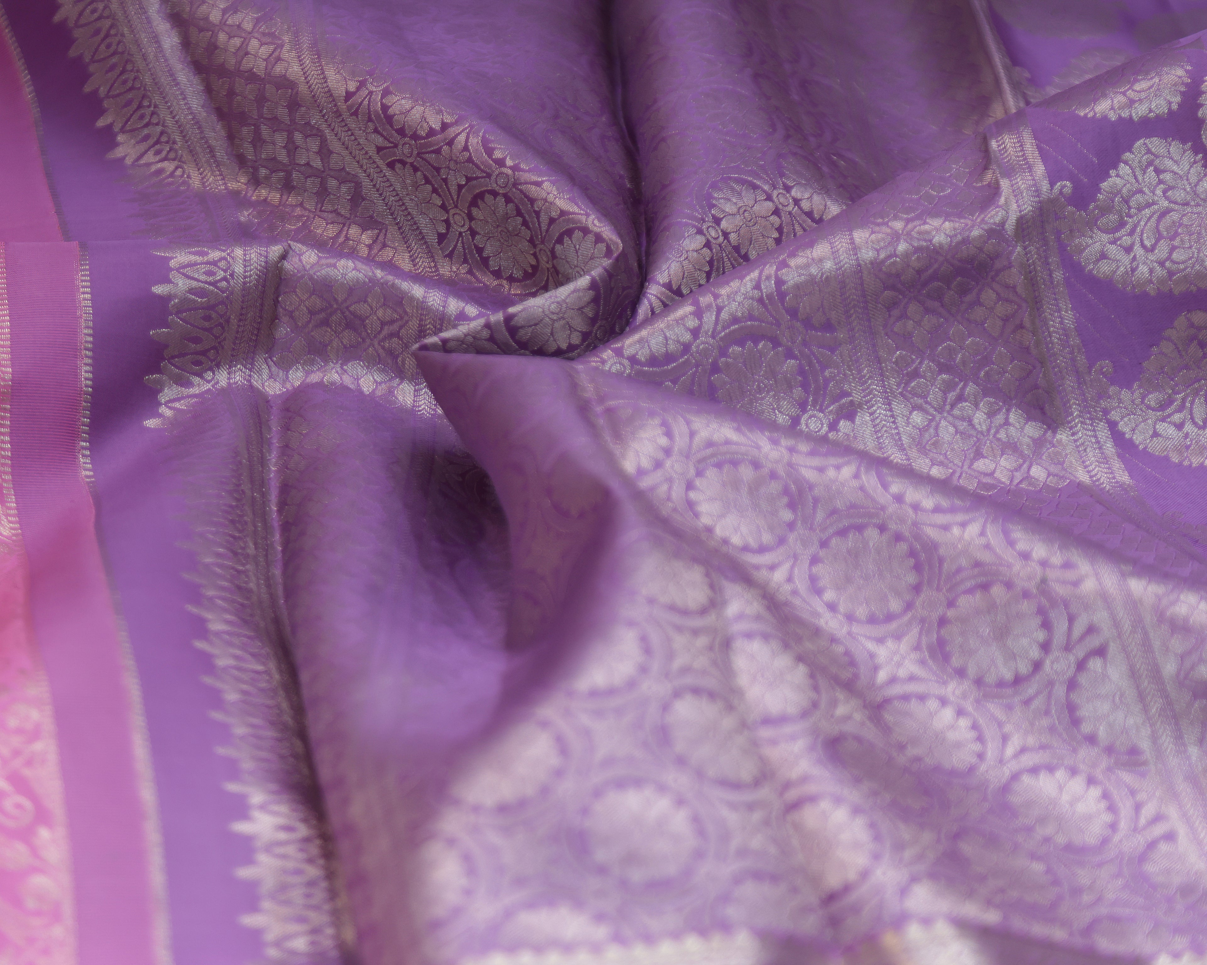 Baby Pink & Pastel Lavender Kanchipuram Bridal Silk Saree
