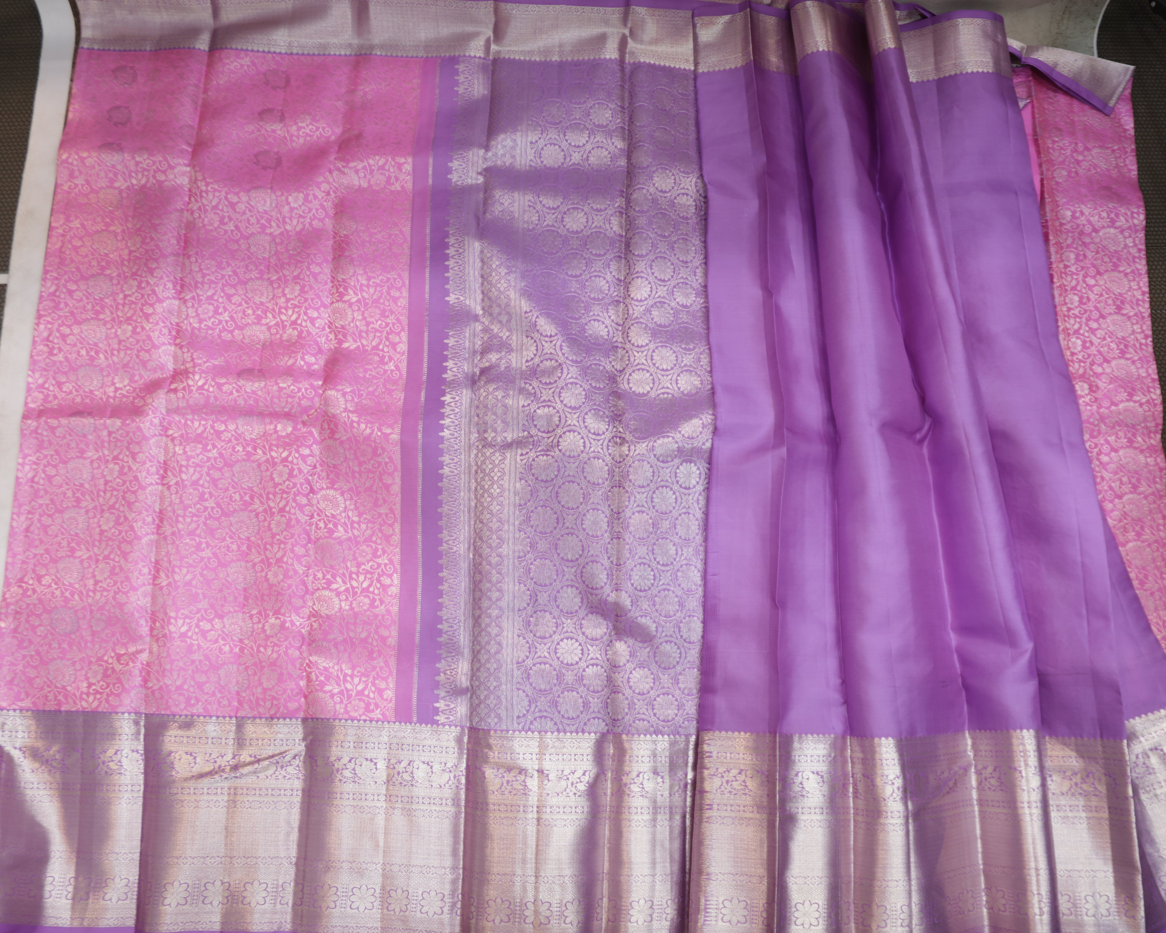 Baby Pink & Pastel Lavender Kanchipuram Bridal Silk Saree