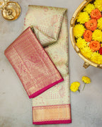Kanchipuram Tissue Pure Silk Bridal Saree – Pista Green & Rani Pink