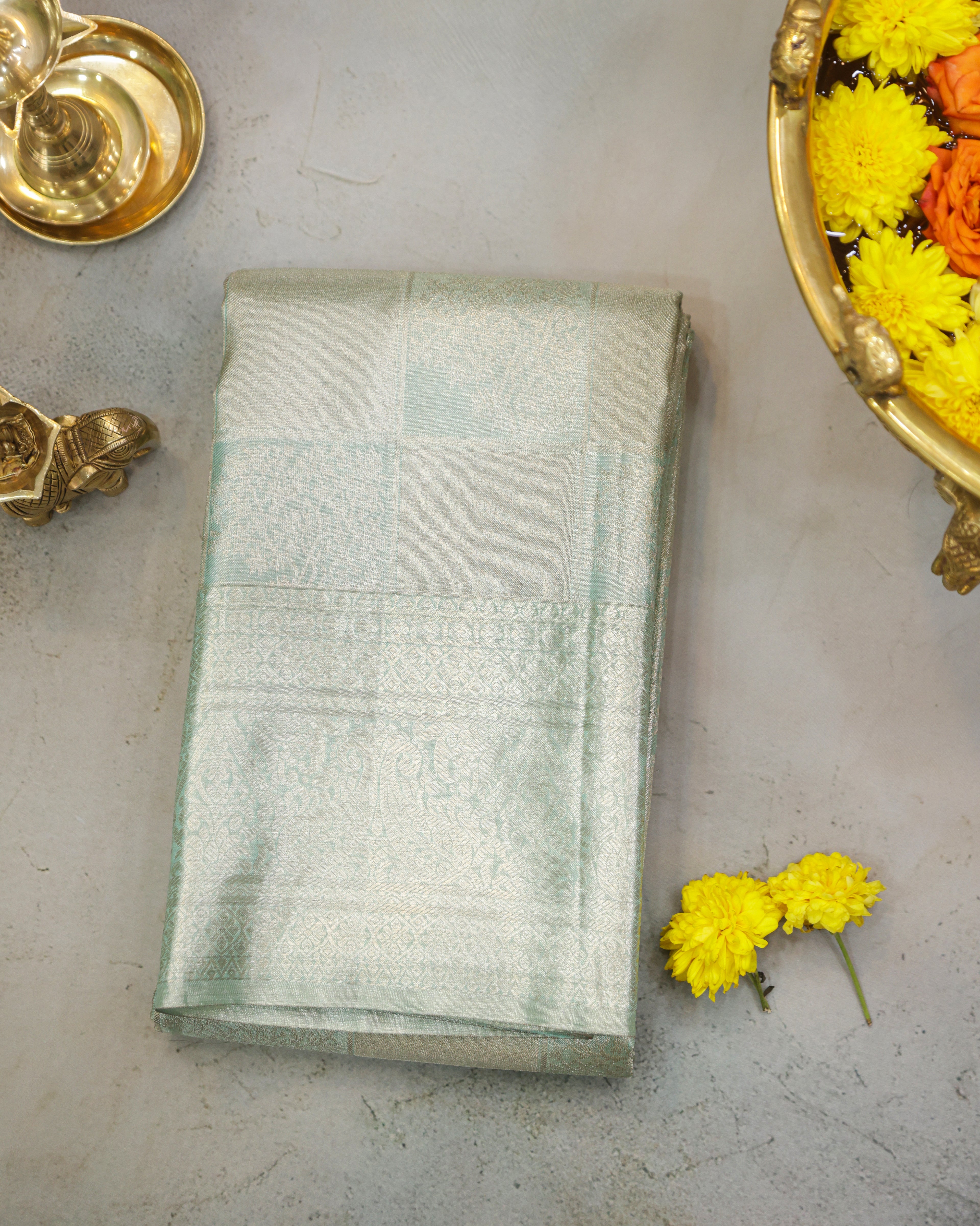 Kanchipuram Tissue Bridal Pure Silk Saree in Gold–Pink Dual Shade