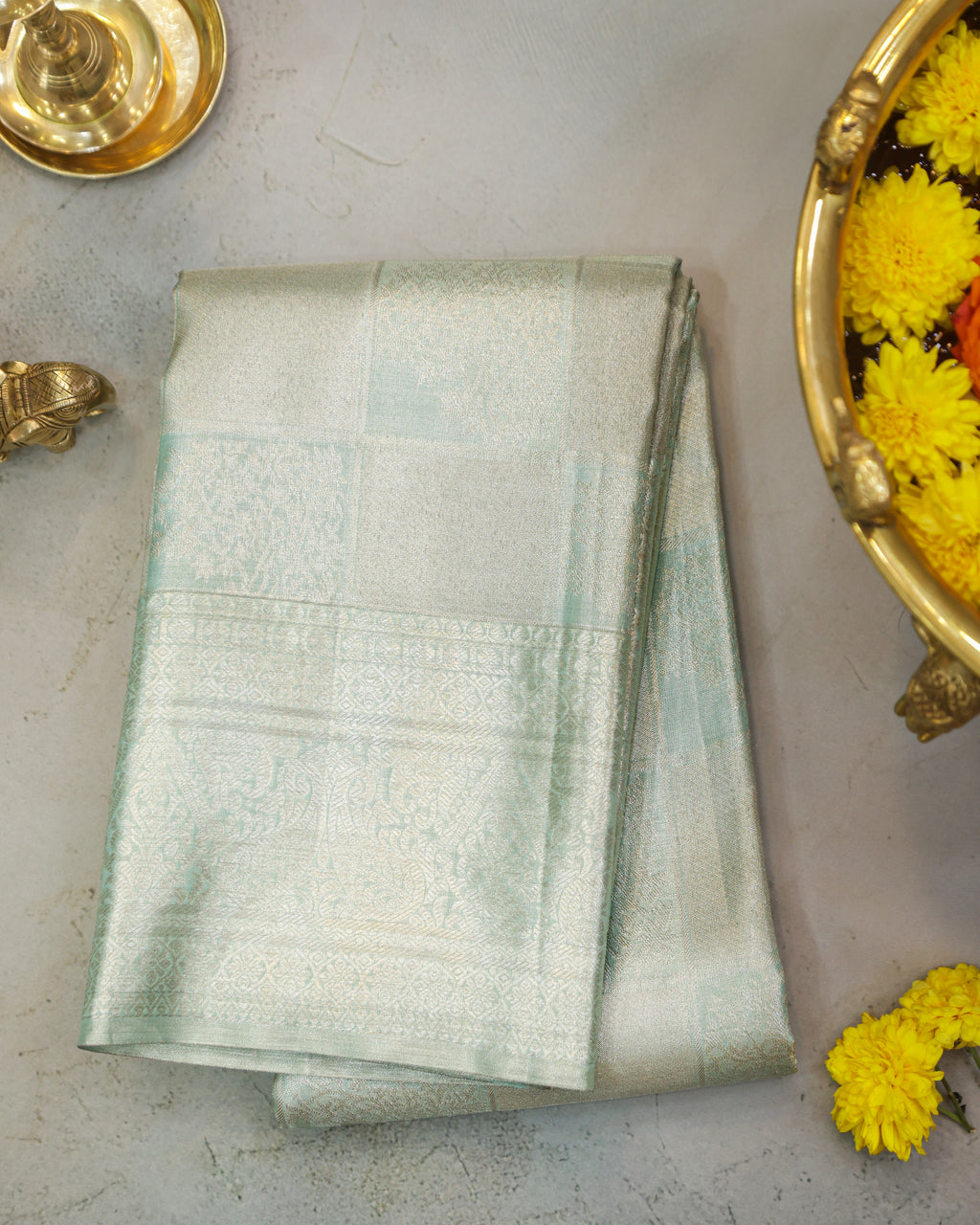 Kanchipuram Tissue Bridal Pure Silk Saree in Gold–Pink Dual Shade