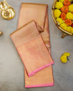 Kanchipuram Tissue Bridal Pure Silk Saree in Gold–Pink Dual Shade
