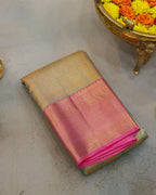 Kanchipuram Tissue Bridal Pure Silk Saree – Pastel Sea Green & Pink