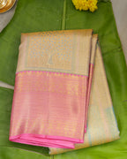 Kanchipuram Tissue Bridal Pure Silk Saree – Pastel Sea Green & Pink