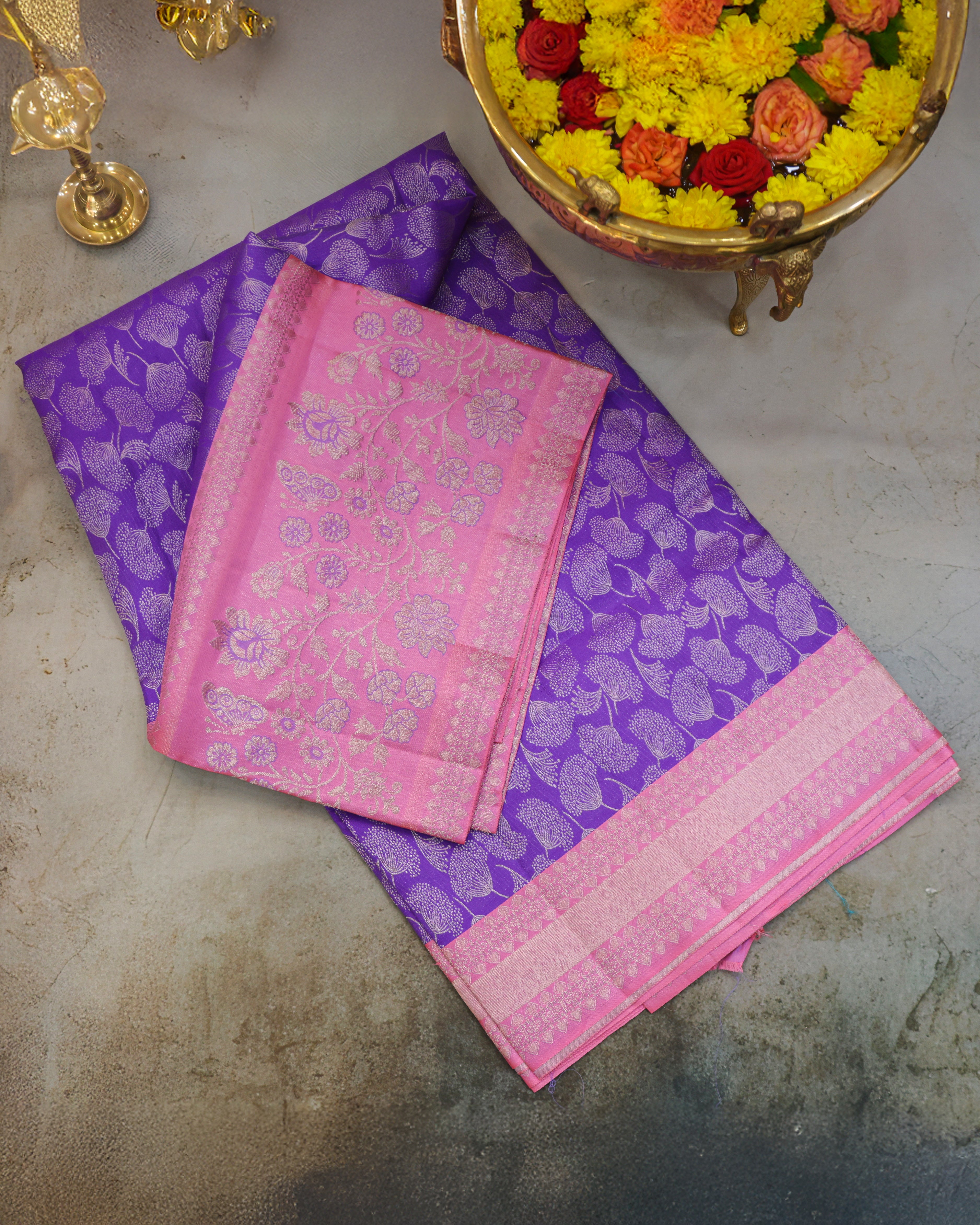 Kanchipuram Pure Silk Bridal Meena Kari Border Saree