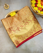 Classic Kanchipuram Bridal Silk Saree in Cream & Red