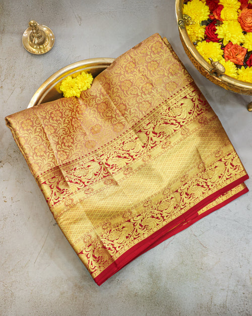 Classic Kanchipuram Bridal Silk Saree in Cream & Red