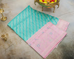 Kanchipuram Pure Silk Bridal Meenakari Border Saree – Sea Green & Baby Pink