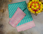 Kanchipuram Pure Silk Bridal Meenakari Border Saree – Sea Green & Baby Pink