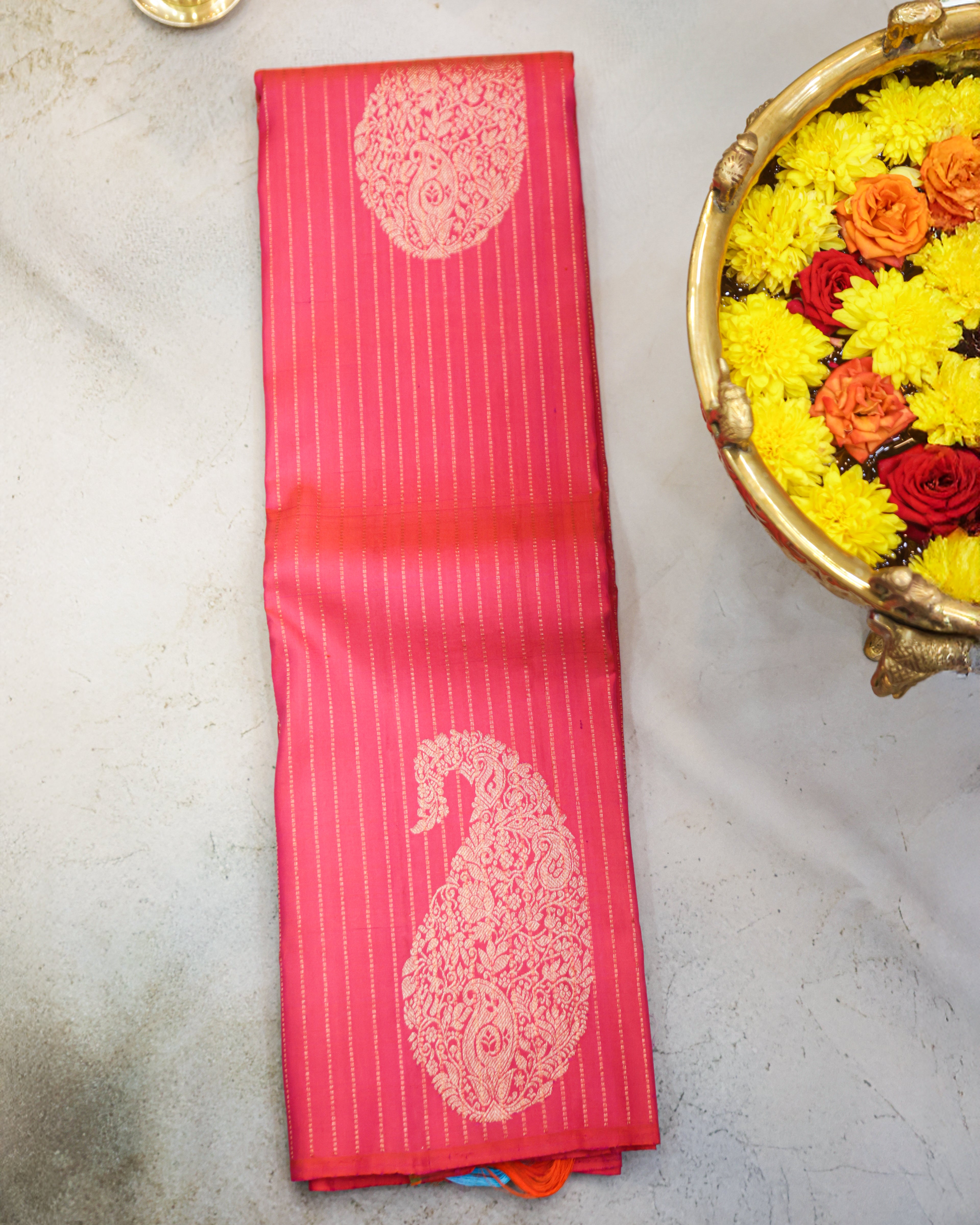 Kanchipuram Zari Lines Borderless Pure Silk Saree