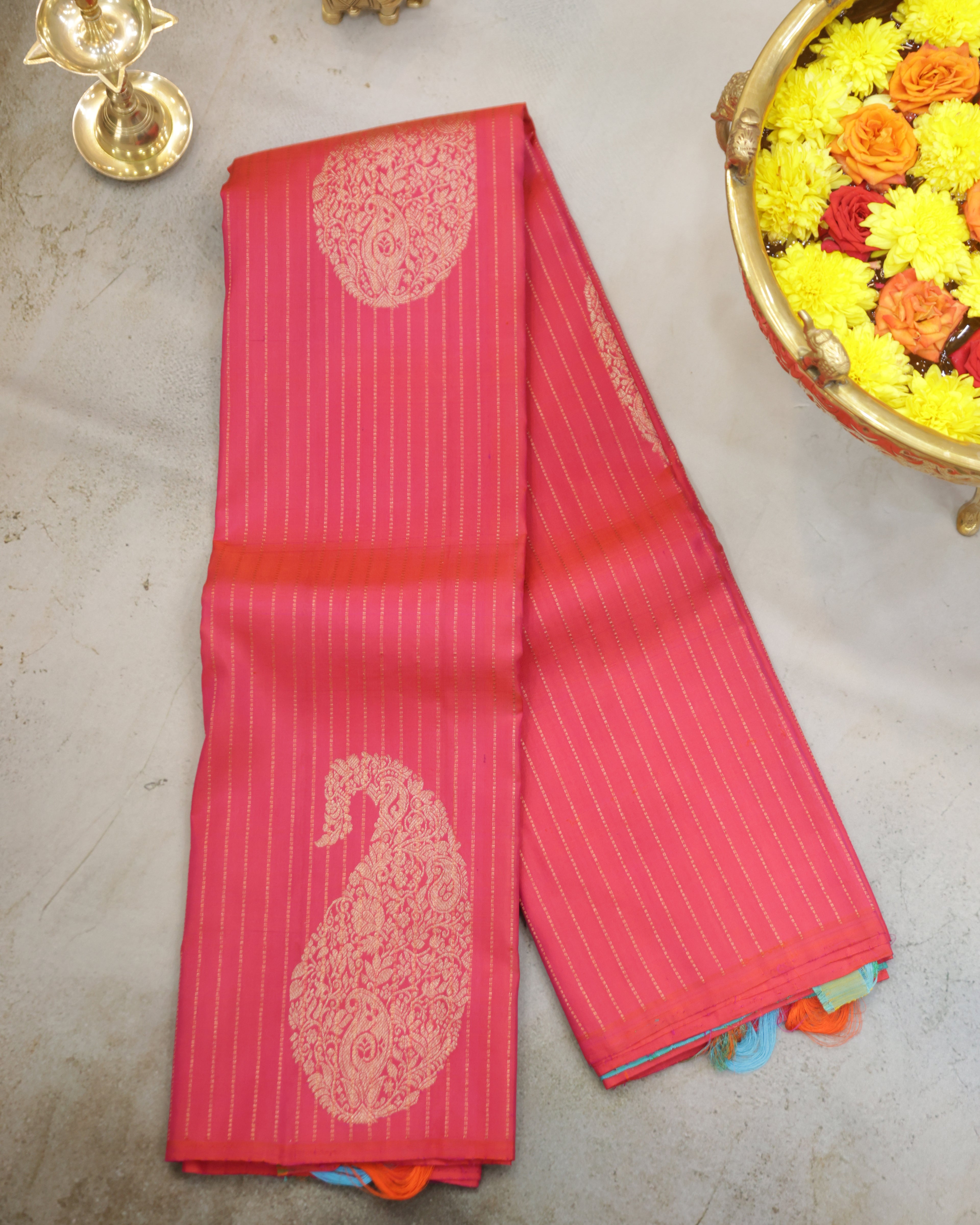 Kanchipuram Zari Lines Borderless Pure Silk Saree