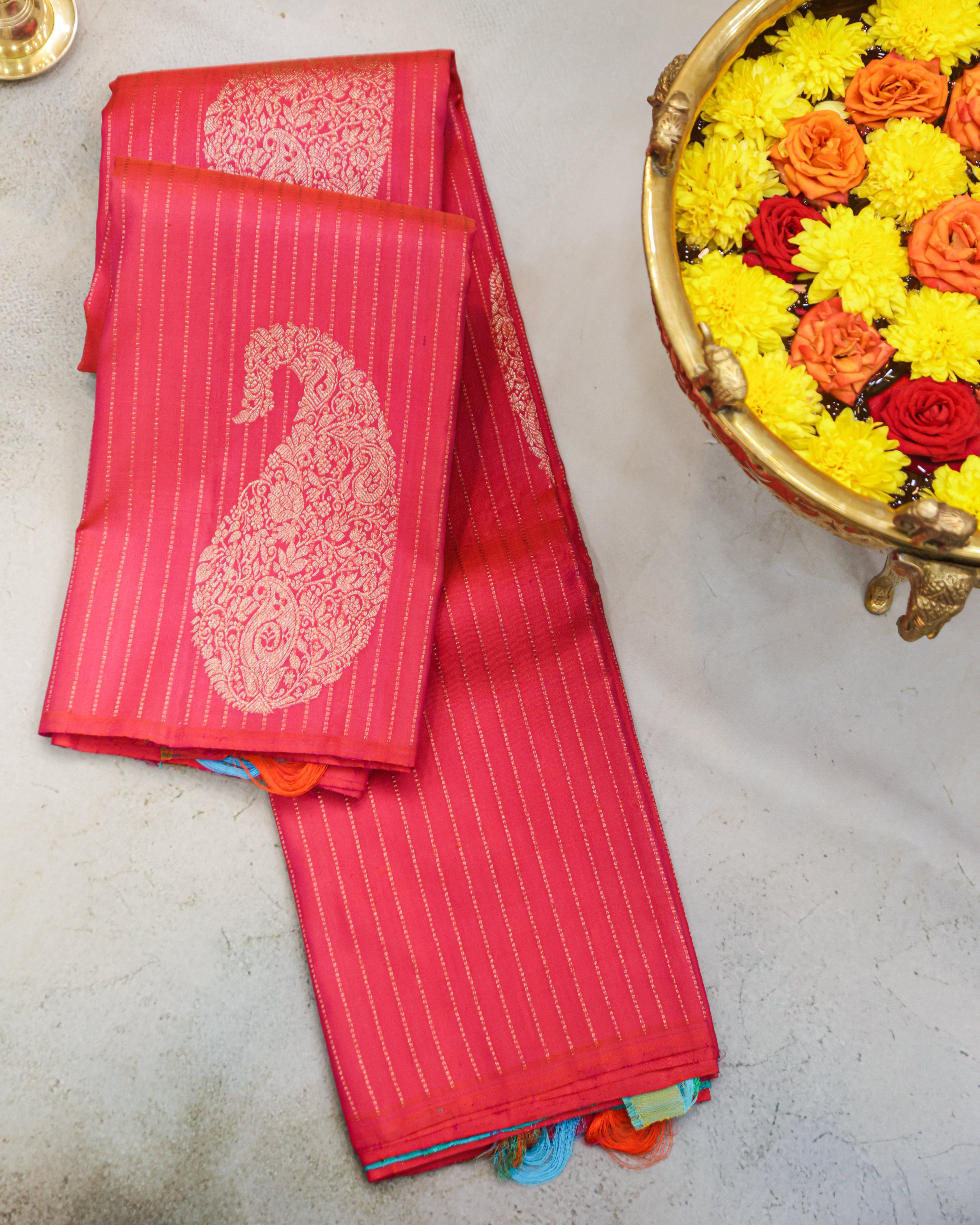 Kanchipuram Zari Lines Borderless Pure Silk Saree