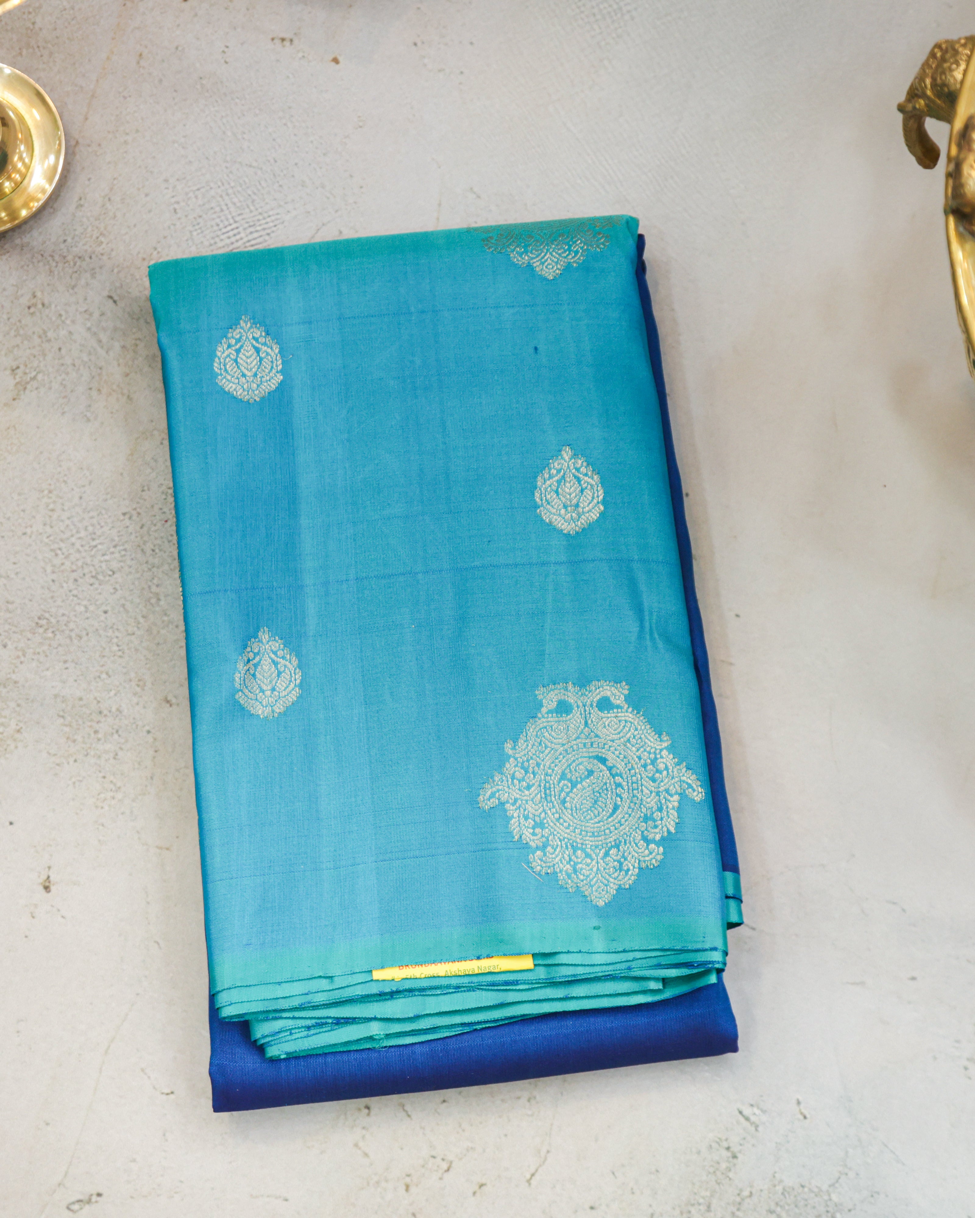 Kanchipuram Half & Half Pure Silk Saree in Blue and Sea Green