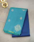 Kanchipuram Half & Half Pure Silk Saree in Blue and Sea Green