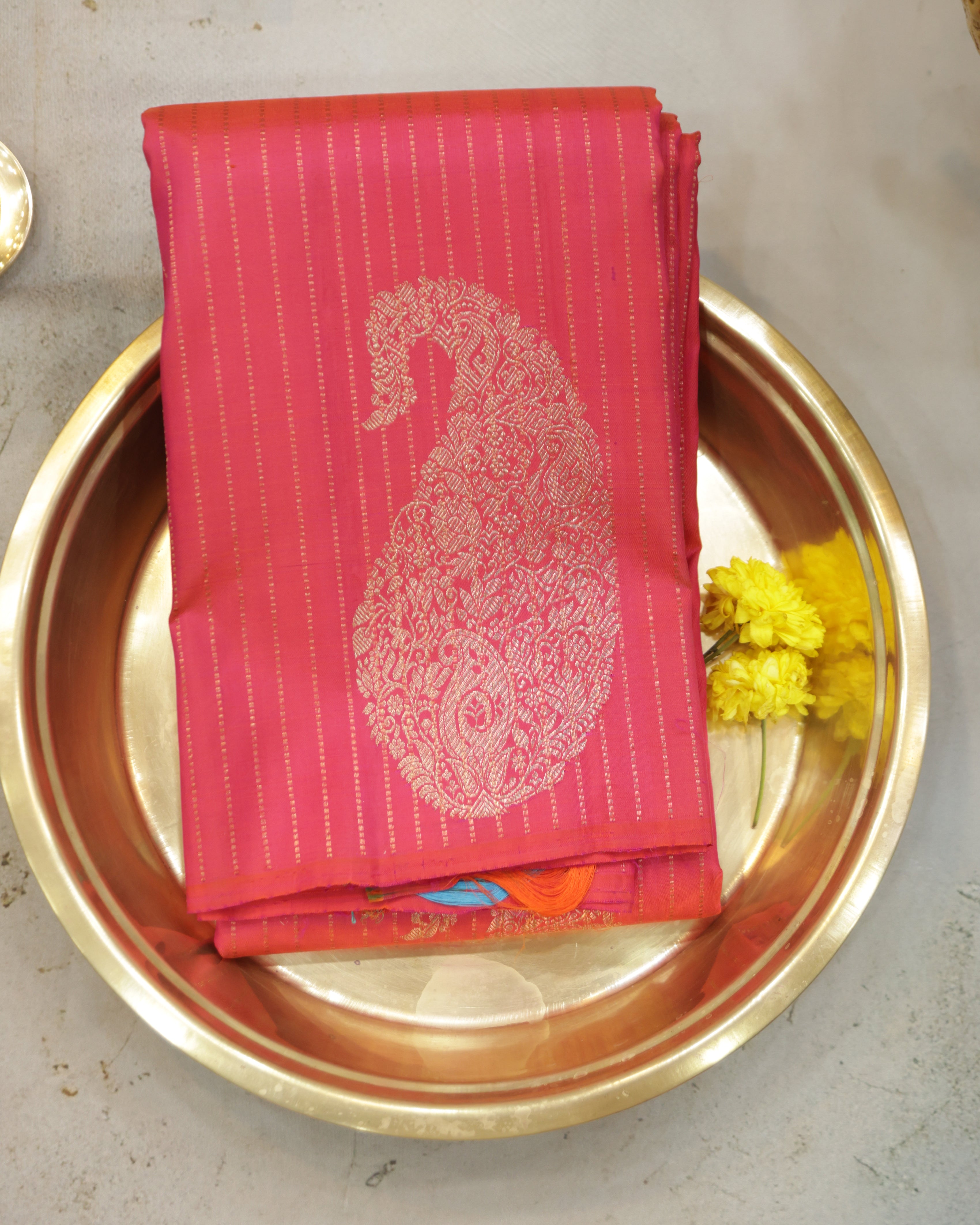 Kanchipuram Zari Lines Borderless Pure Silk Saree