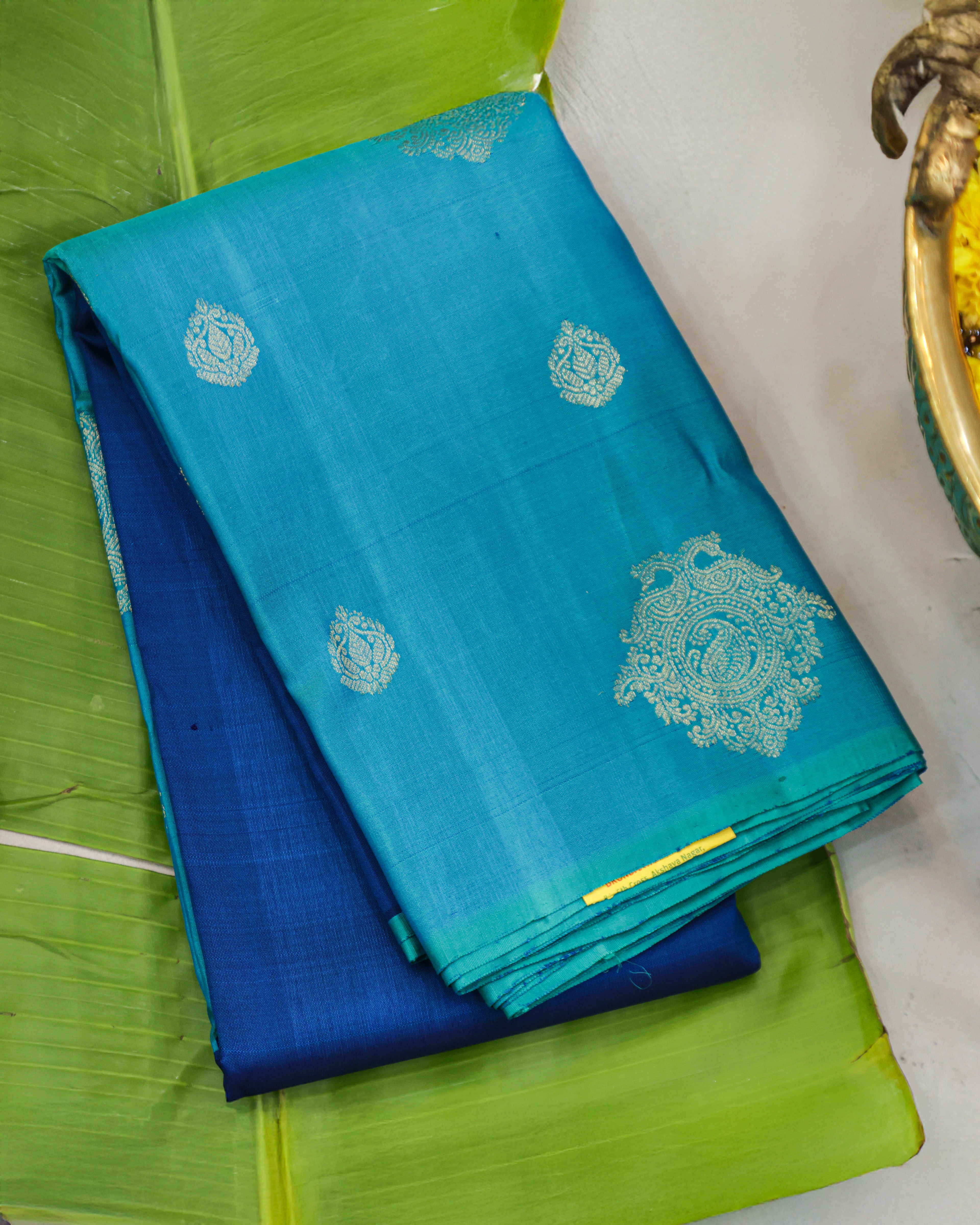 Kanchipuram Half & Half Pure Silk Saree in Blue and Sea Green