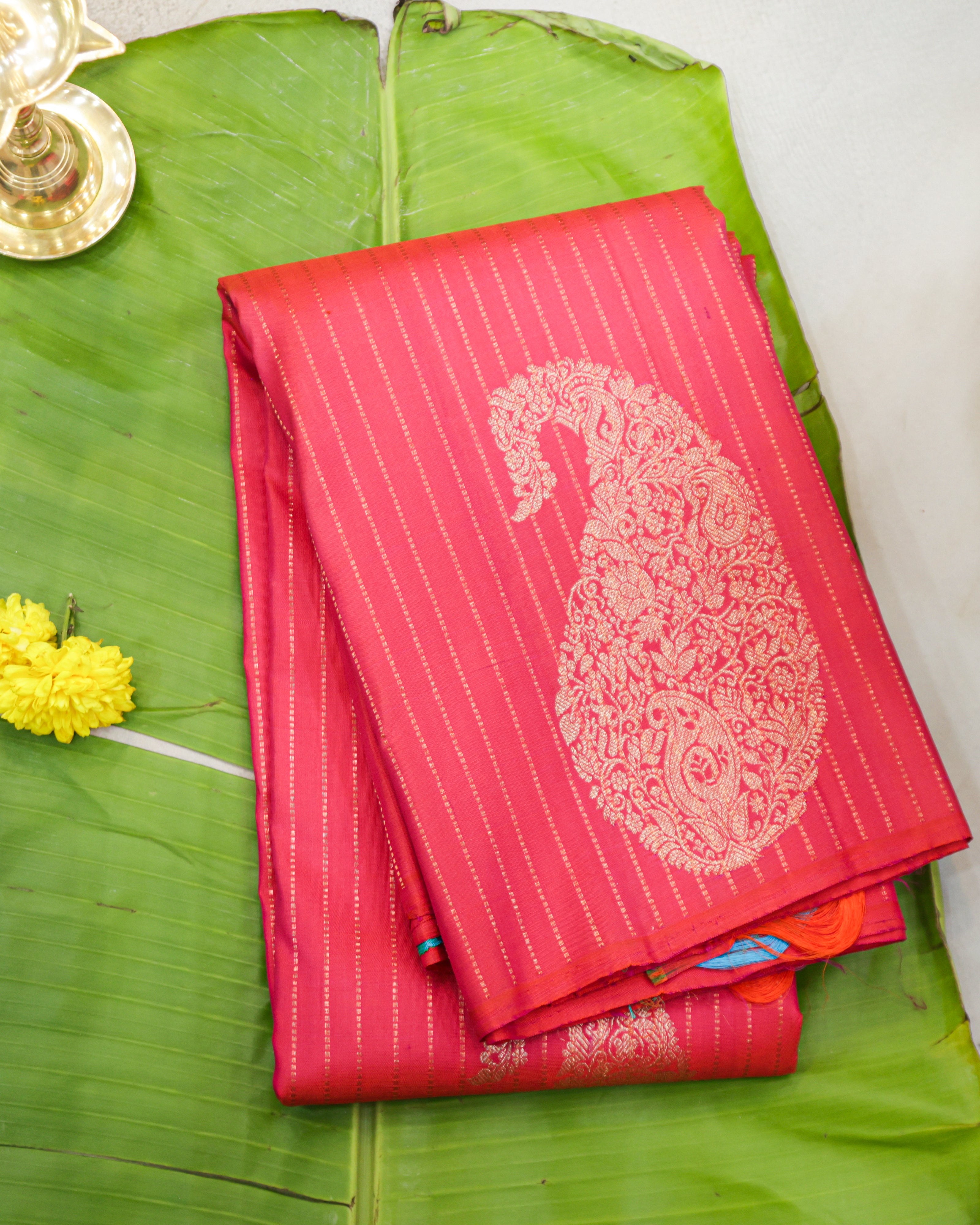 Kanchipuram Zari Lines Borderless Pure Silk Saree