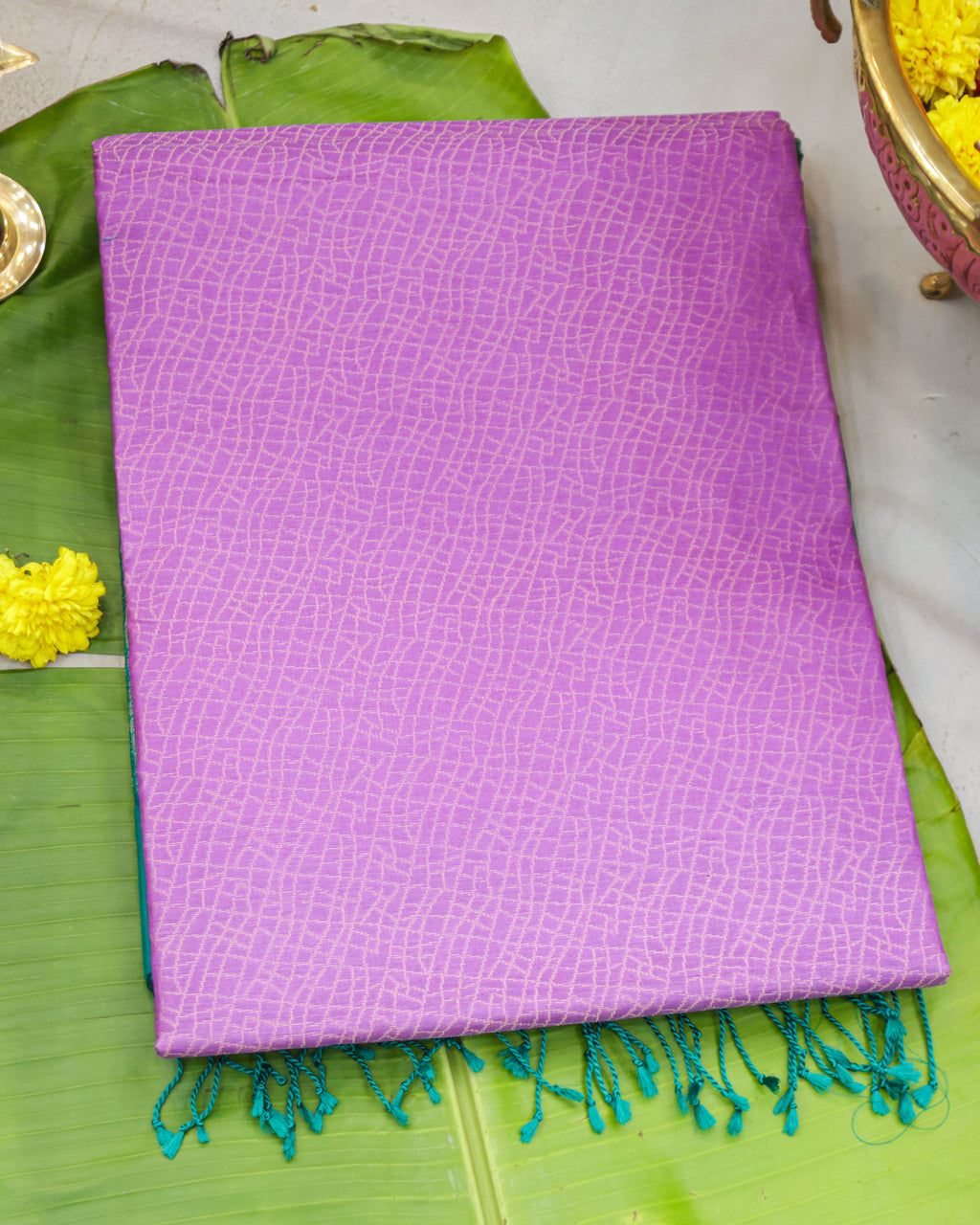 Kanchipuram Lavender & Green Geometric Pure Soft Silk Saree