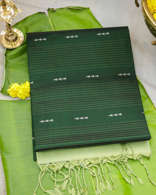 Kanchipuram Bottle Green & Pista Green Soft Silk Saree