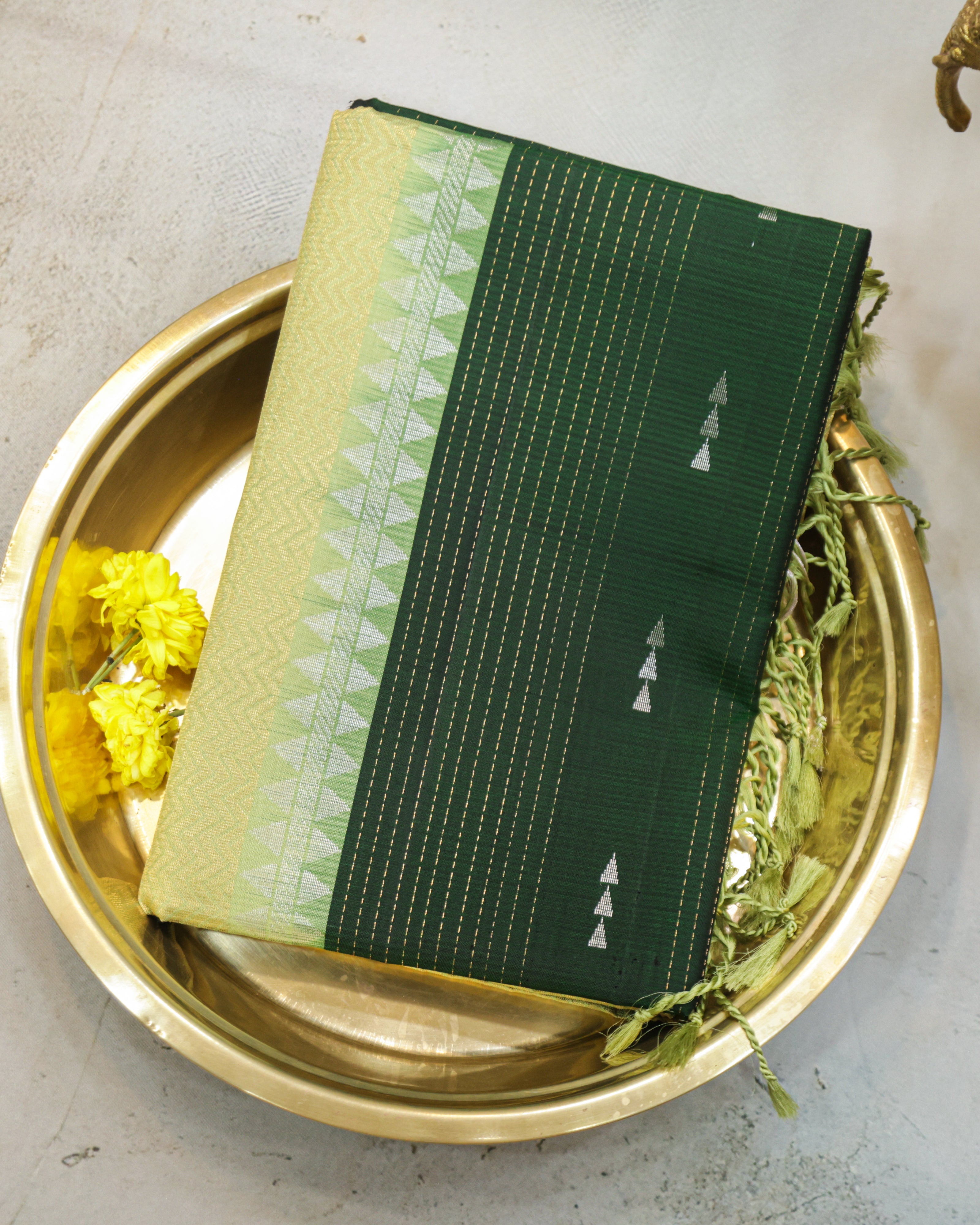 Kanchipuram Bottle Green & Pista Green Soft Silk Saree