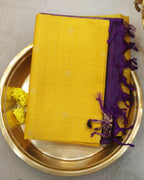 Kanchipuram Pure Soft Silk Checks Saree in Yellow & Purple