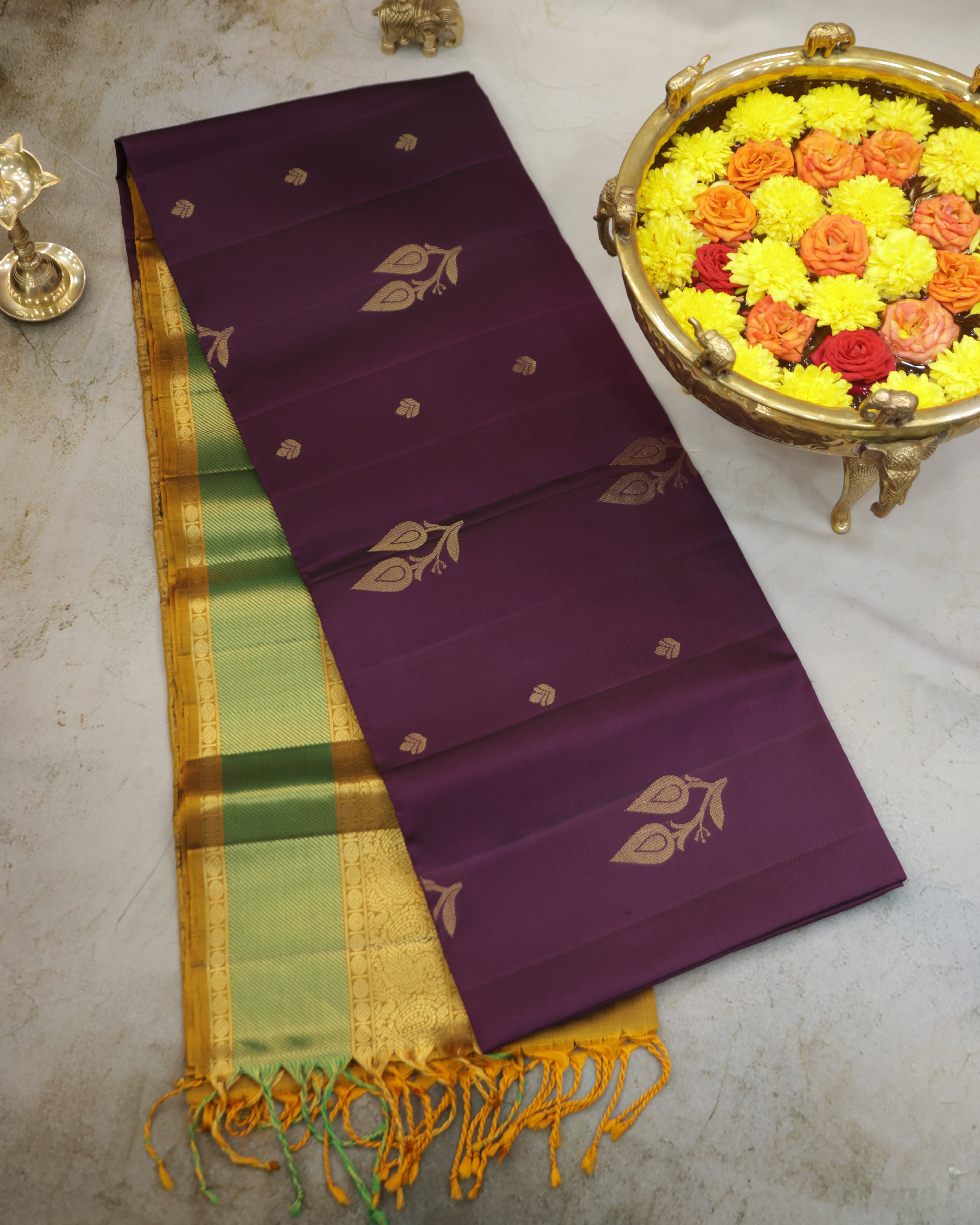 Kanchipuram Pure Soft Silk Saree with Multicolored Zari Border