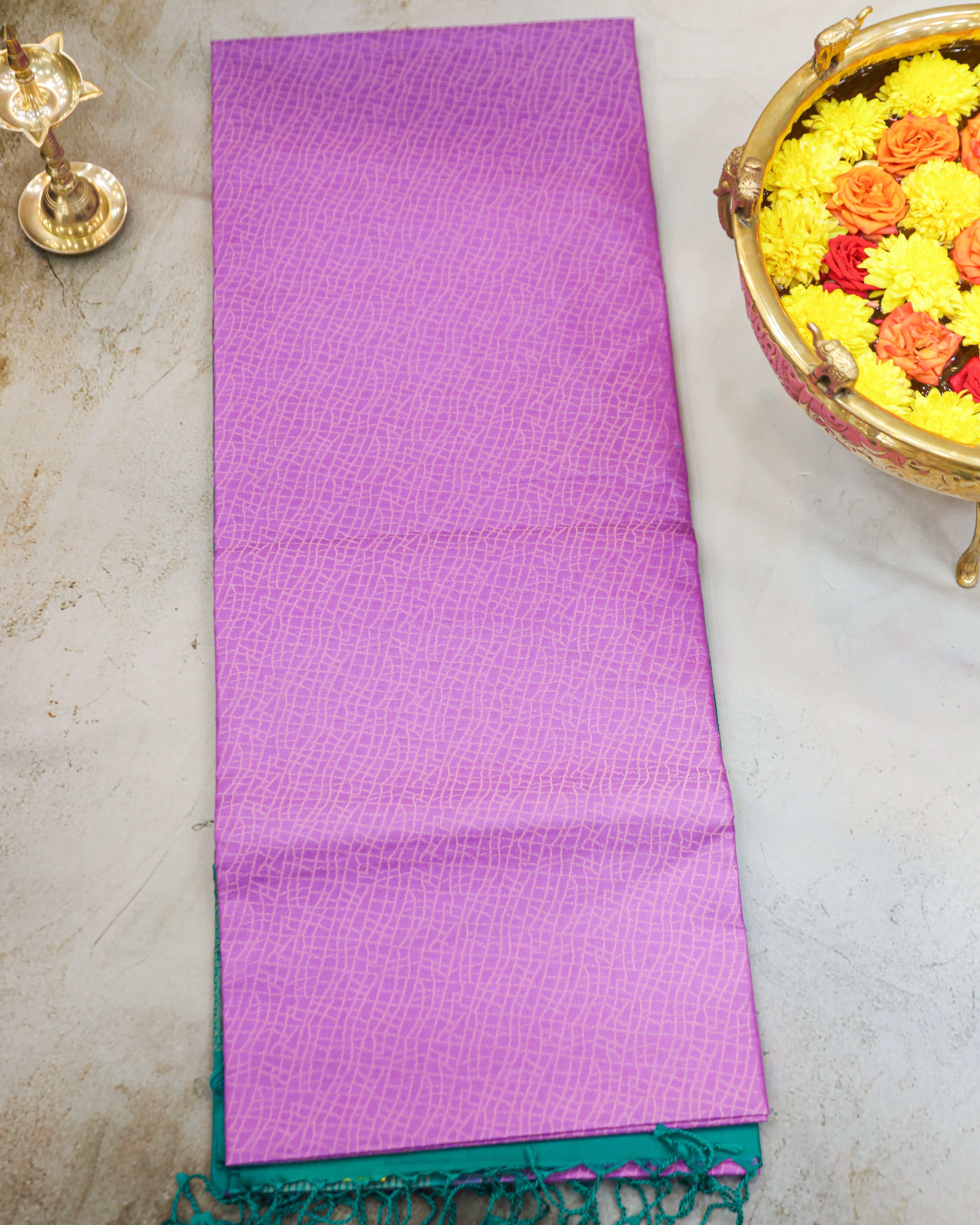 Kanchipuram Lavender & Green Geometric Pure Soft Silk Saree