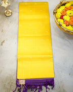 Kanchipuram Pure Soft Silk Checks Saree in Yellow & Purple
