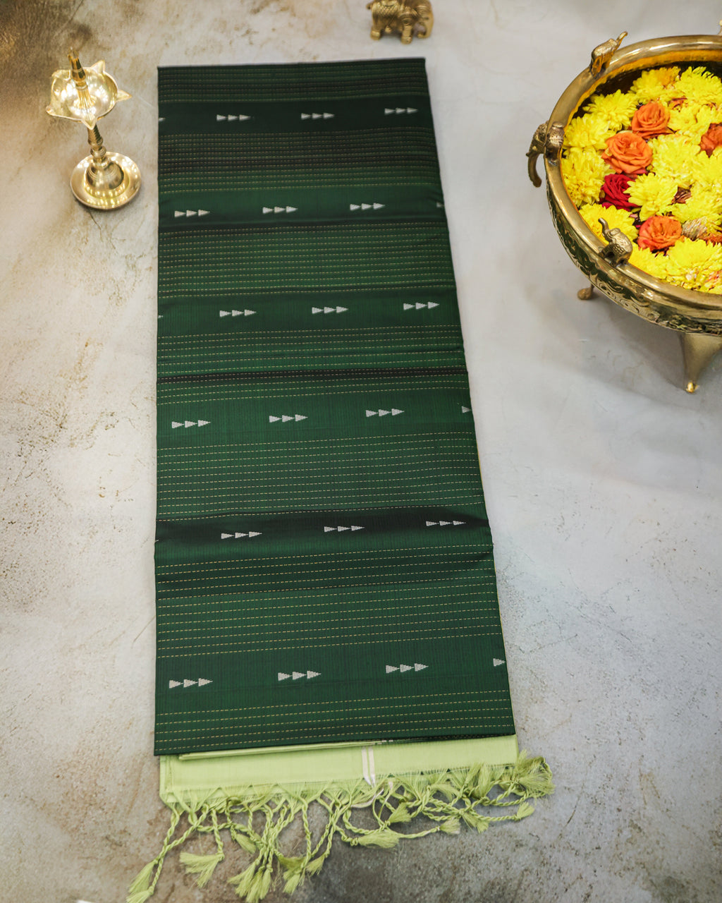 Kanchipuram Bottle Green & Pista Green Soft Silk Saree