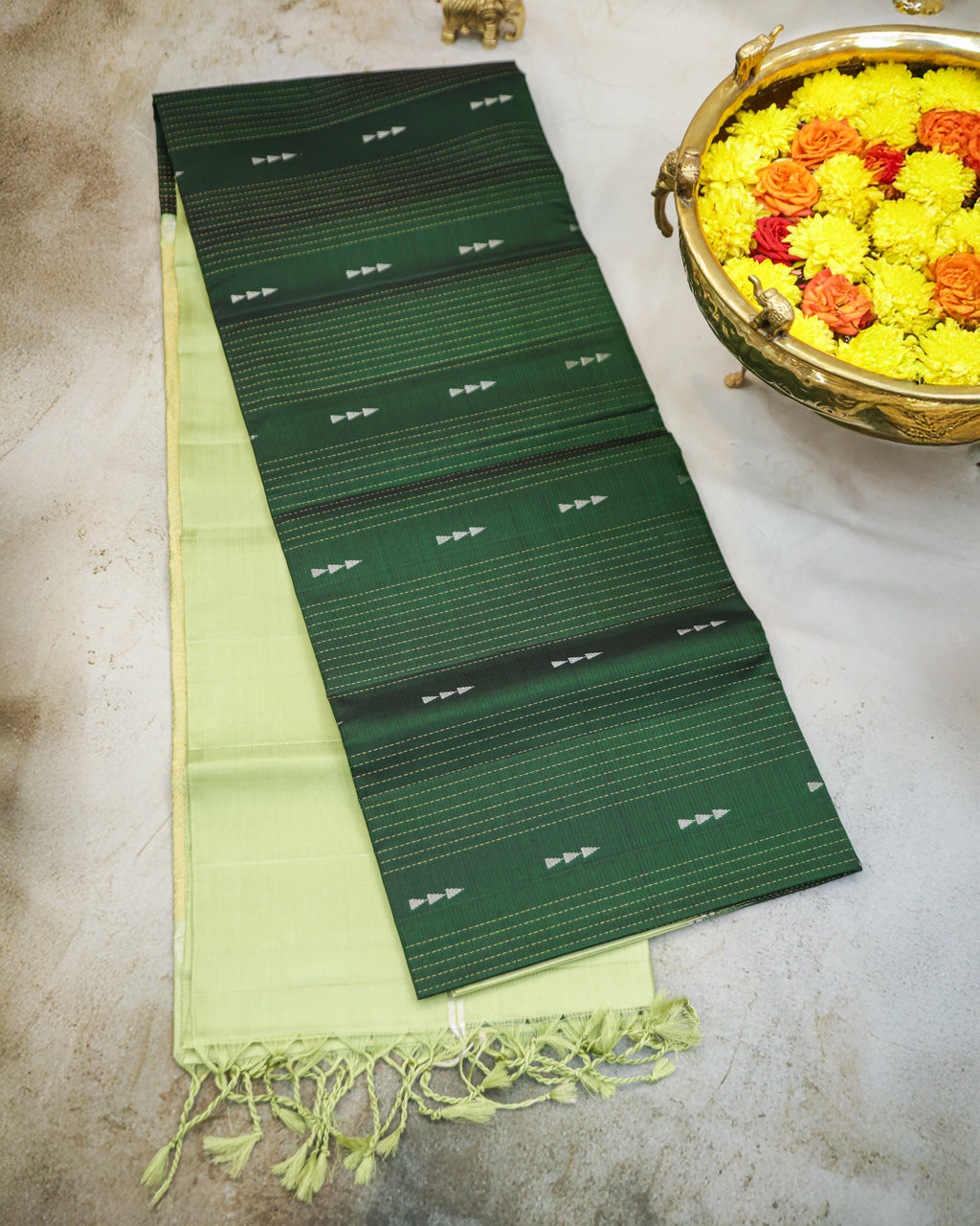 Kanchipuram Bottle Green & Pista Green Soft Silk Saree