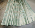 Kanchipuram Tissue Pure Silk Bridal Saree – Pastel Sea Green Checks & Butta