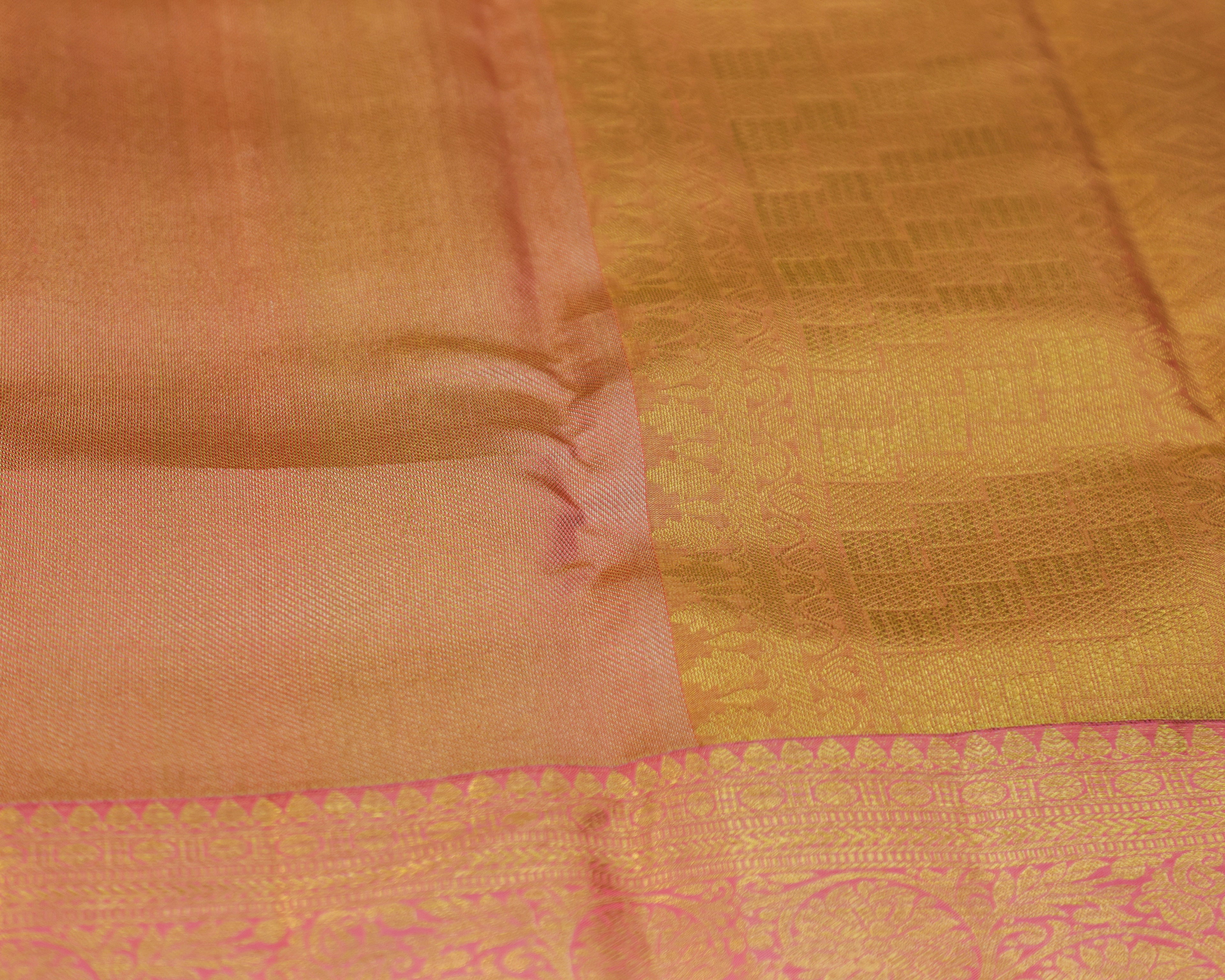 Kanchipuram Tissue Bridal Pure Silk Saree in Gold–Pink Dual Shade