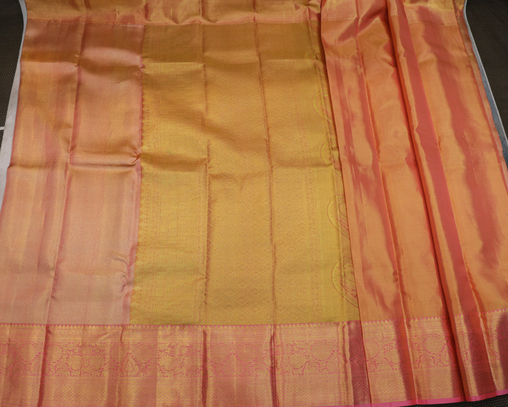 Kanchipuram Tissue Bridal Pure Silk Saree – Pastel Sea Green & Pink