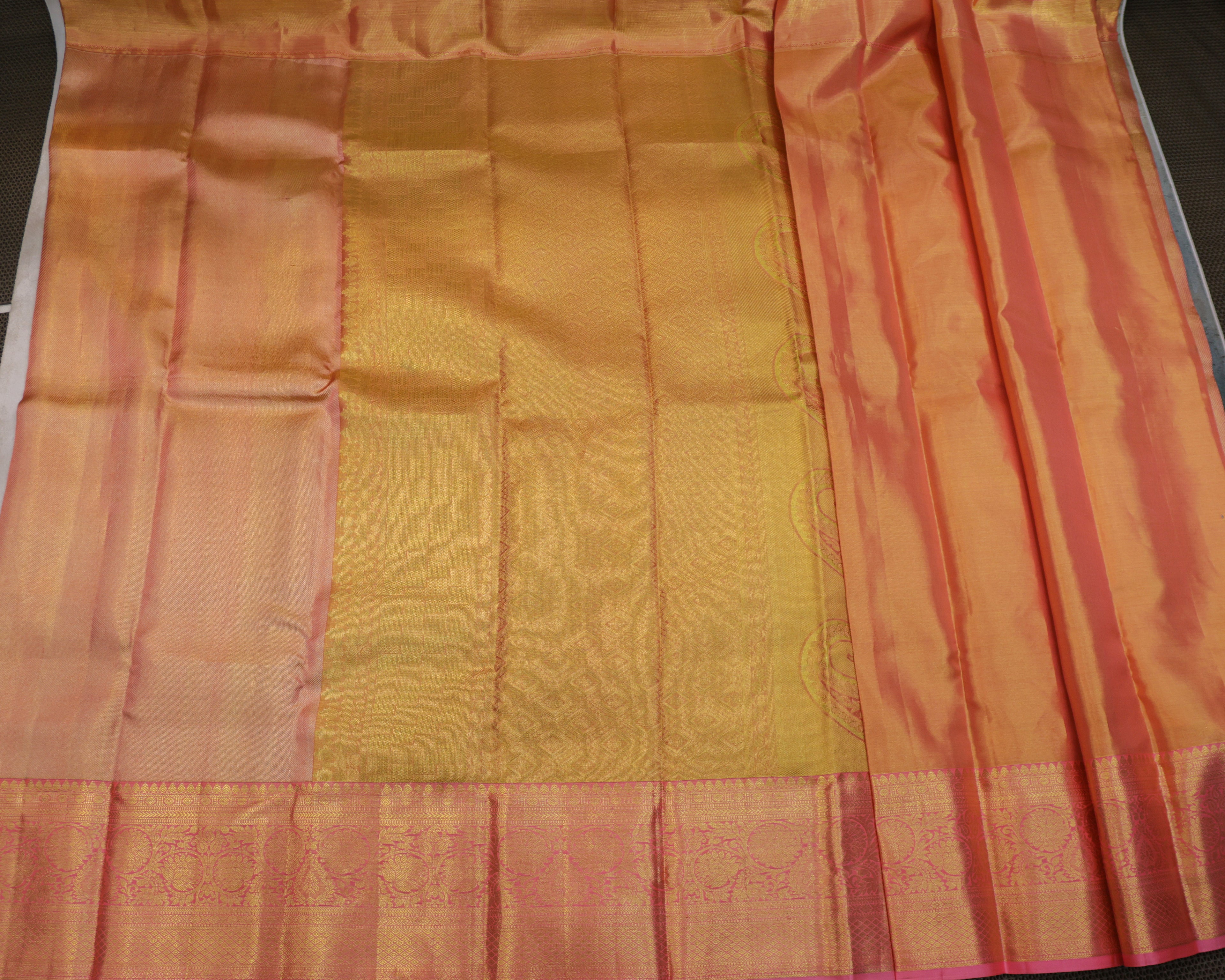 Kanchipuram Tissue Bridal Pure Silk Saree – Pastel Sea Green & Pink