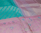 Kanchipuram Pure Silk Bridal Meenakari Border Saree – Sea Green & Baby Pink