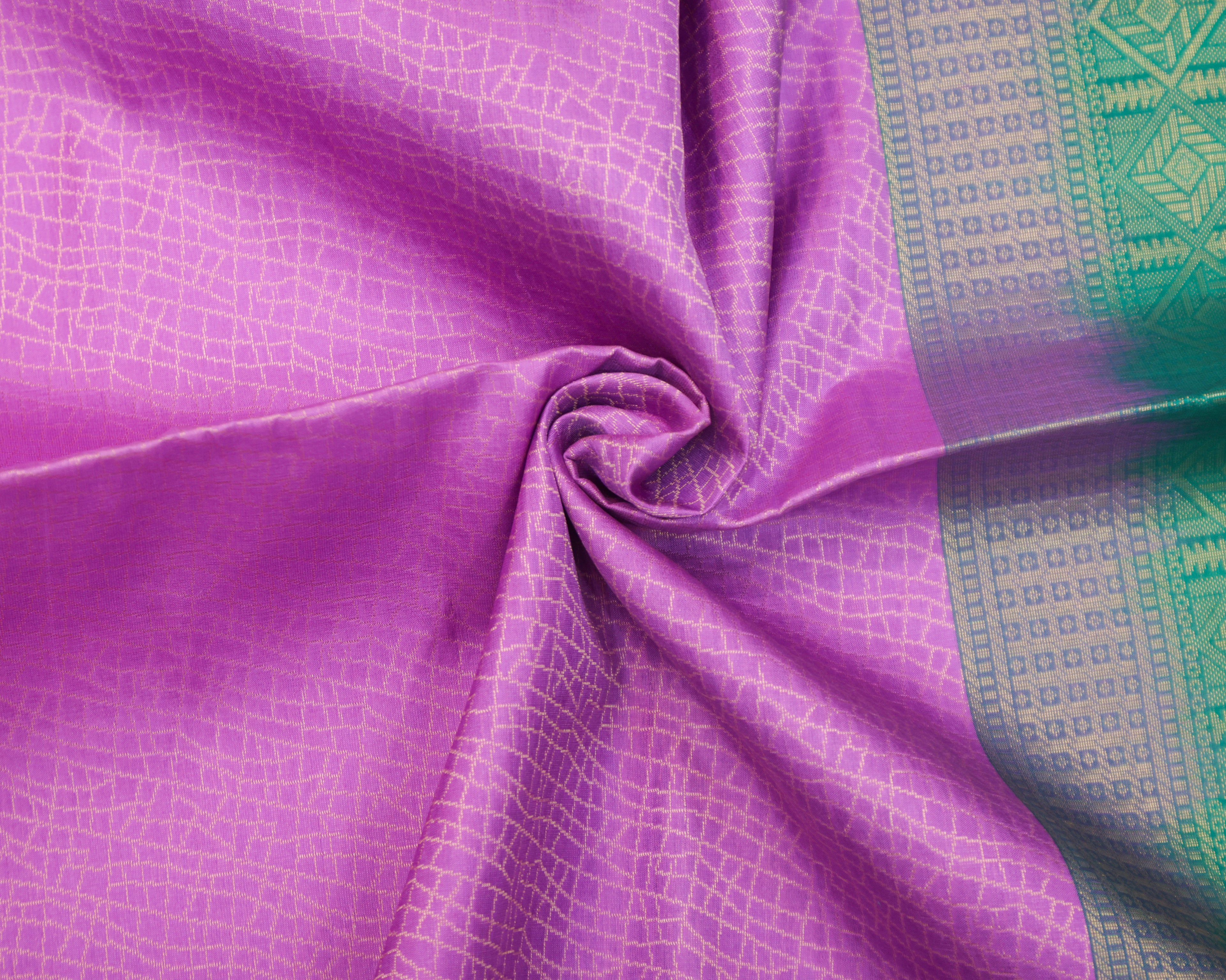 Kanchipuram Lavender & Green Geometric Pure Soft Silk Saree