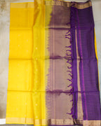 Kanchipuram Pure Soft Silk Checks Saree in Yellow & Purple