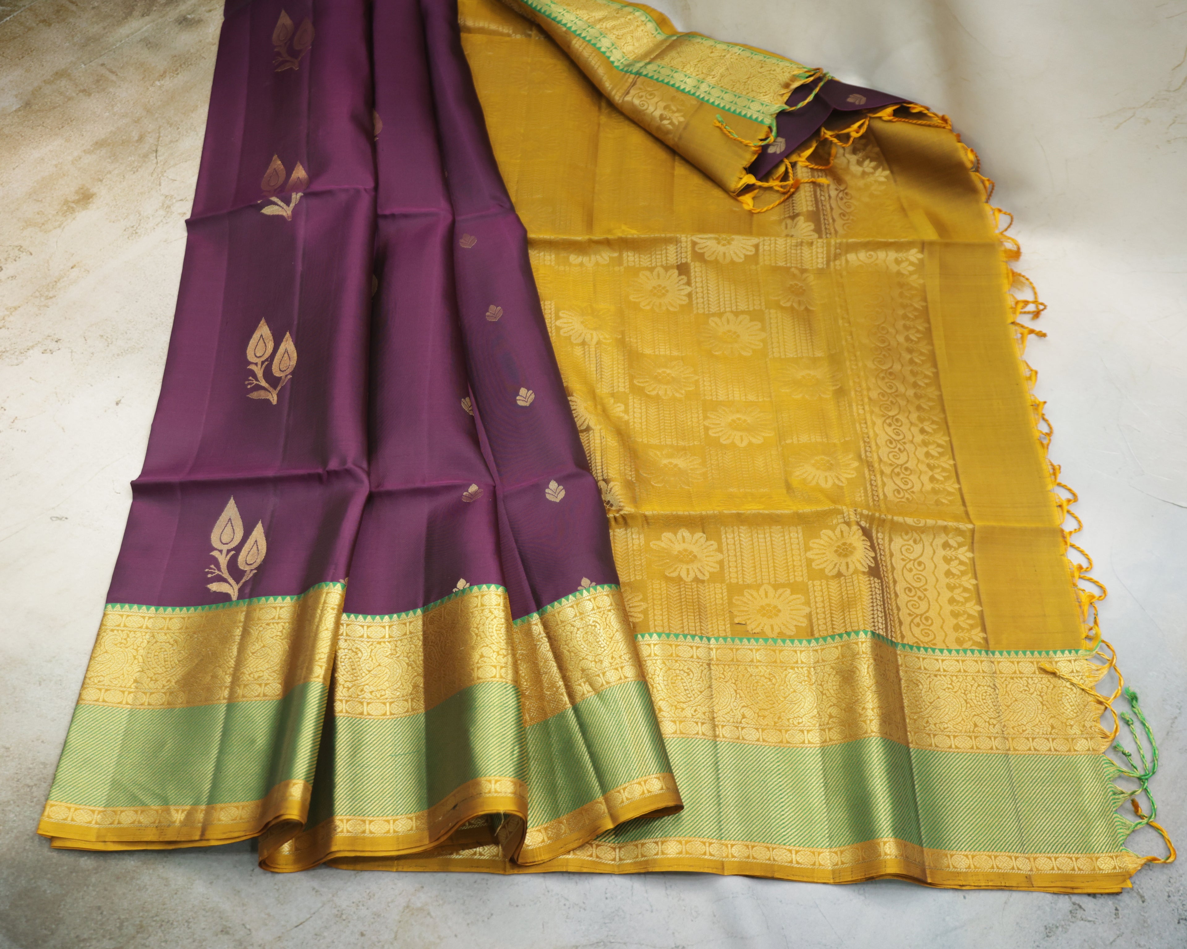 Kanchipuram Pure Soft Silk Saree with Multicolored Zari Border