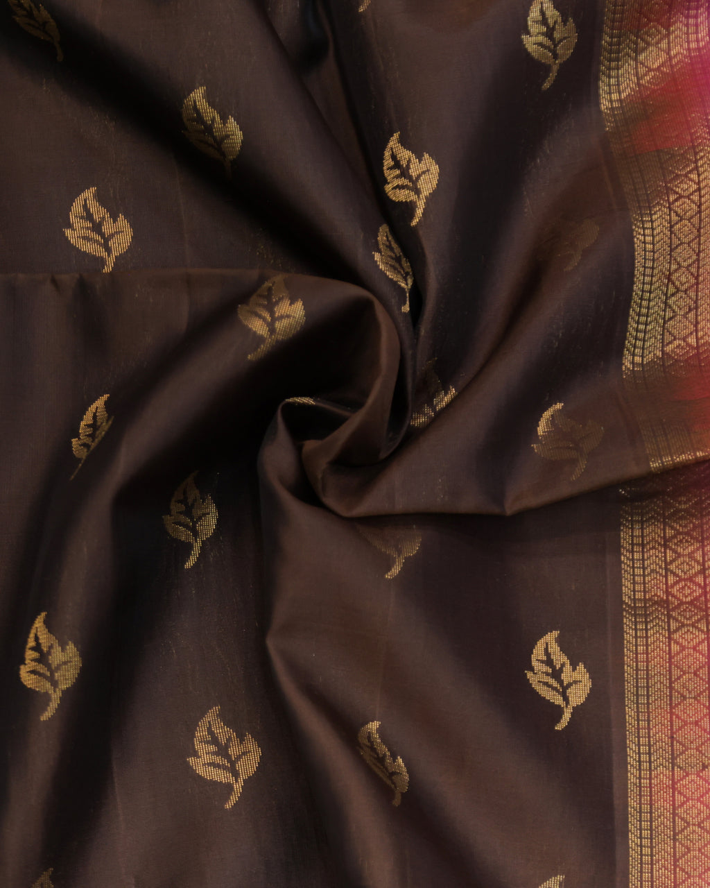 Coffee Brown Kanchipuram Soft Silk Saree with Onion Pink Border